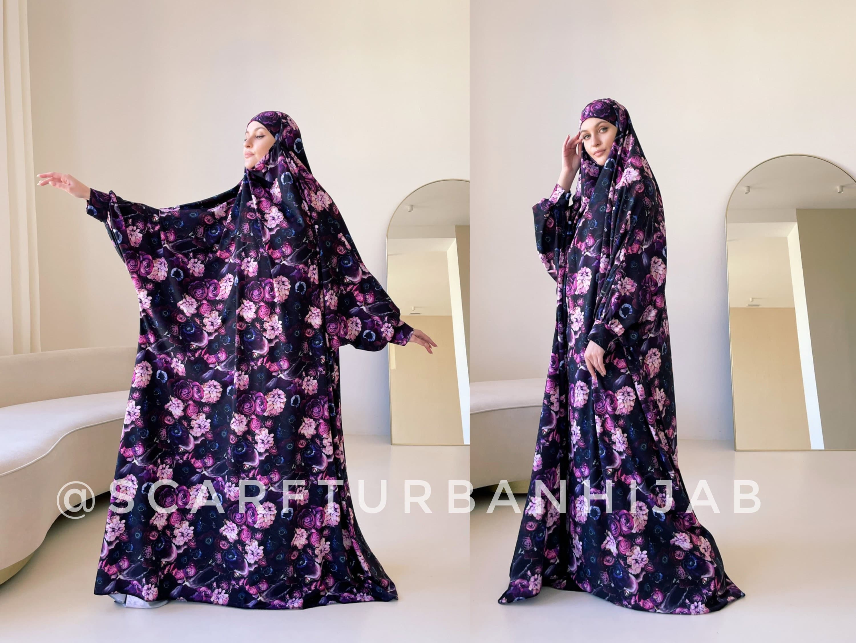 Length 170 cm Dark long khimar with floral print - image 3