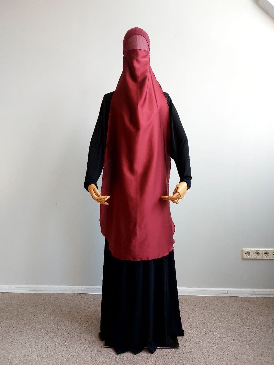 Burgundy Silk Netted Niqab, Breathable Face Veil - image 4