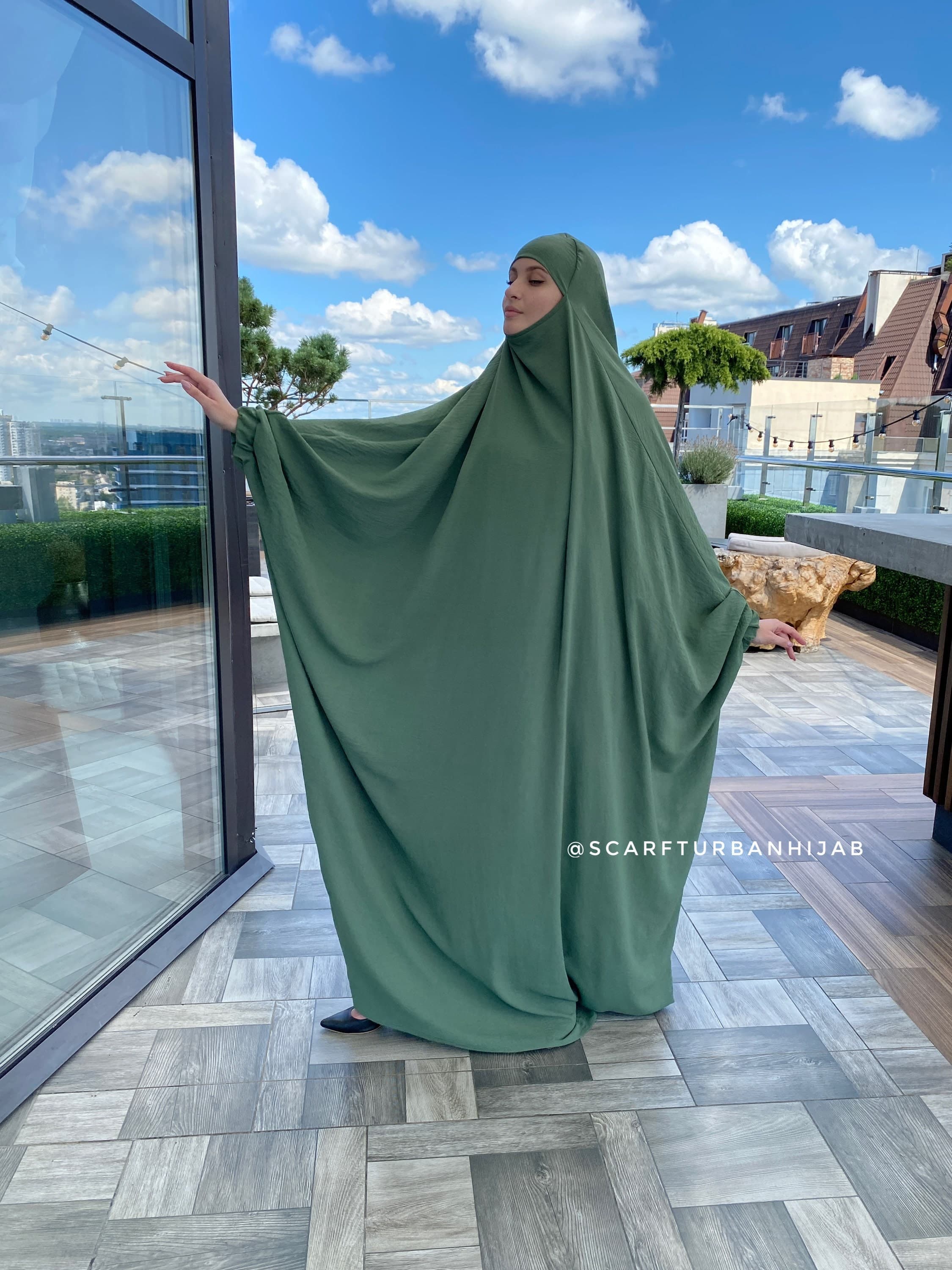 Olive Crepe Khimar, Summer Jilbab Hijab, Prayer Dress - image 5