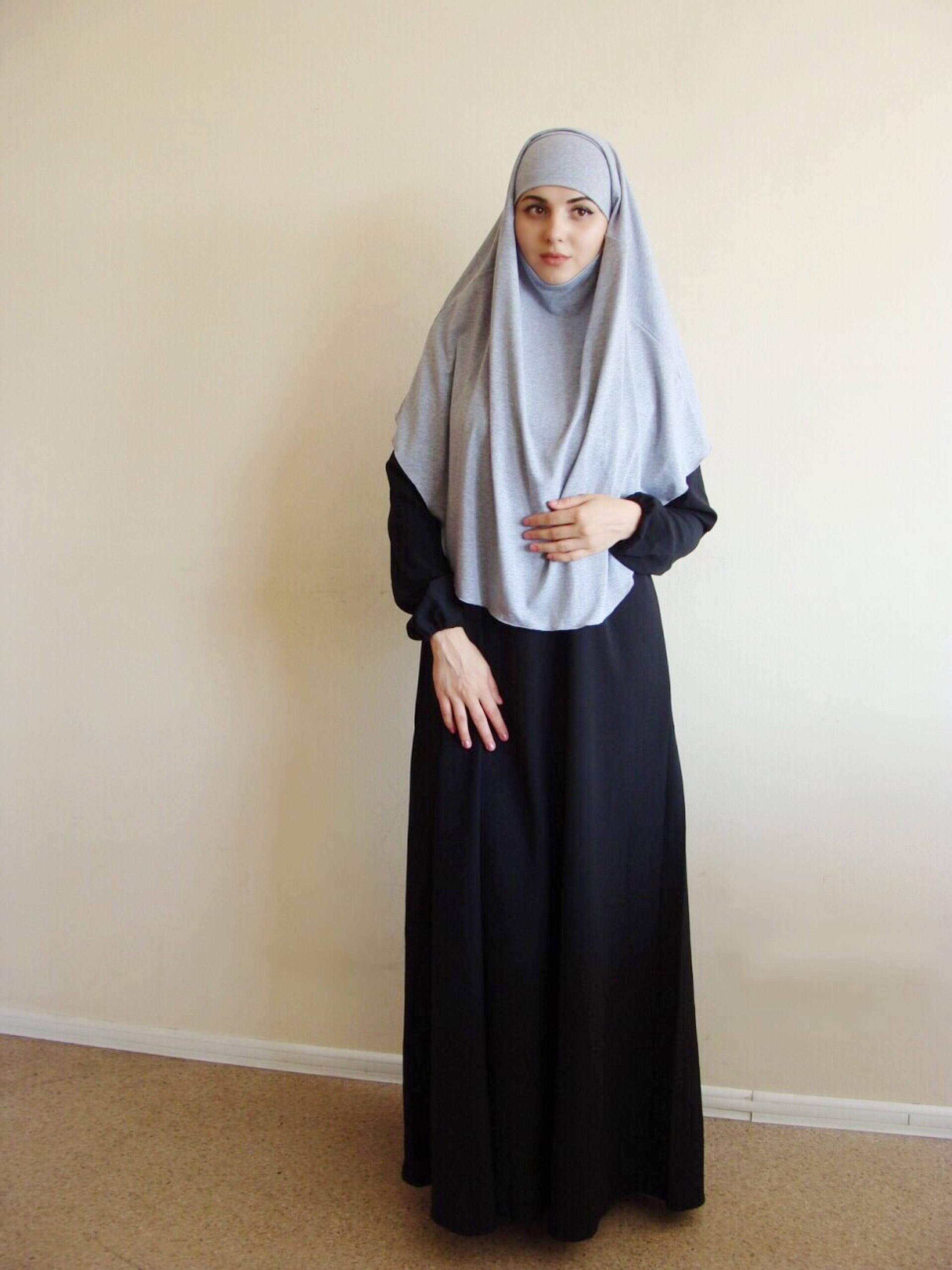 Grey Melange Jersey Tie Khimar, Ready to Wear Hijab - image 5