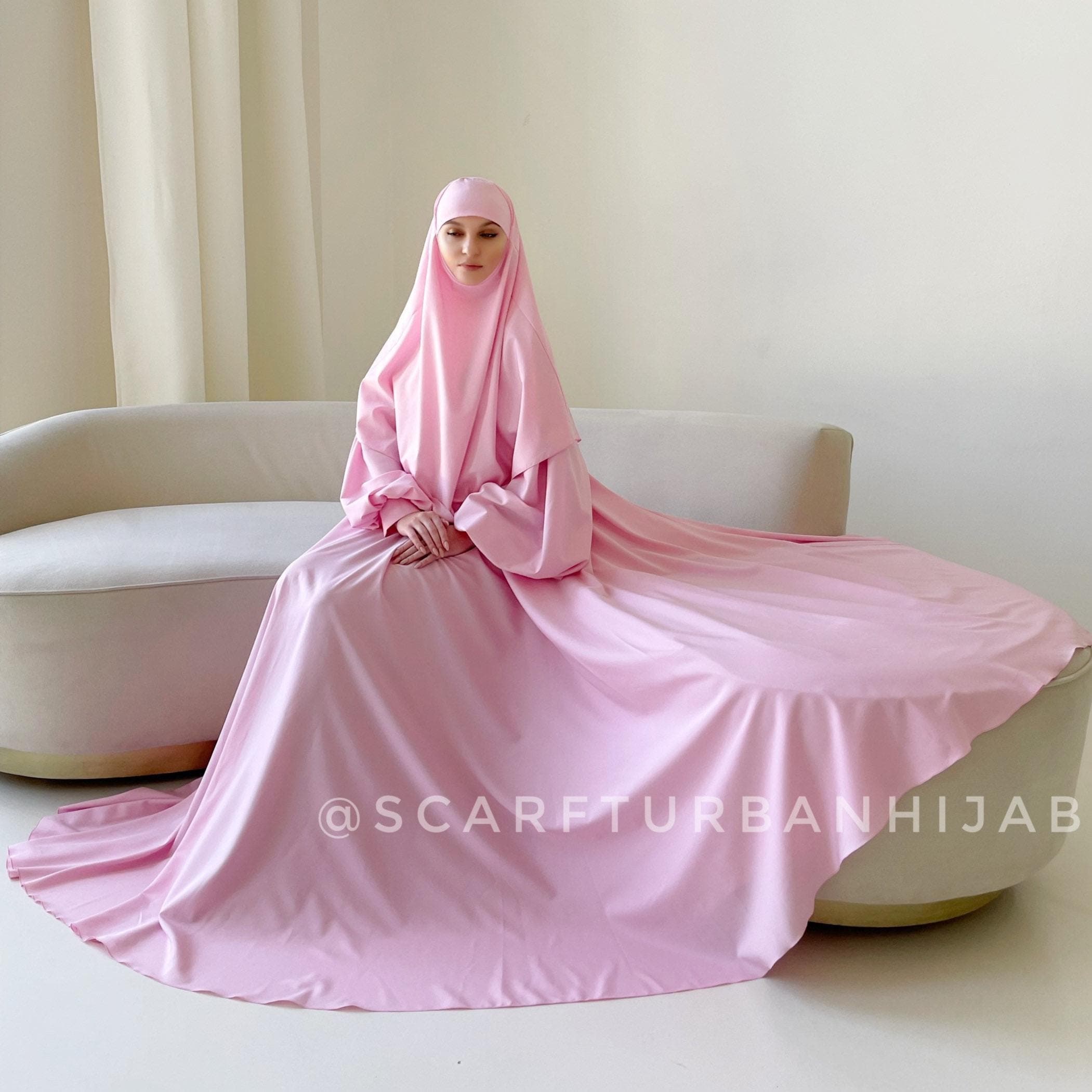 Elegant pink maxi dress with khimar, wedding abaya, engagement jilbab, EID dress