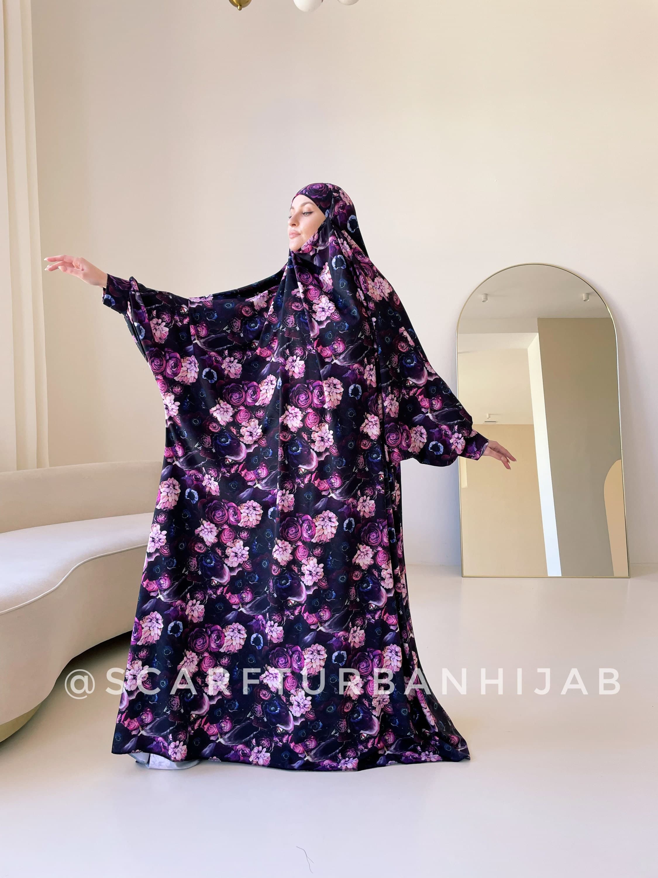 Length 170 cm Dark long khimar with floral print - image 5