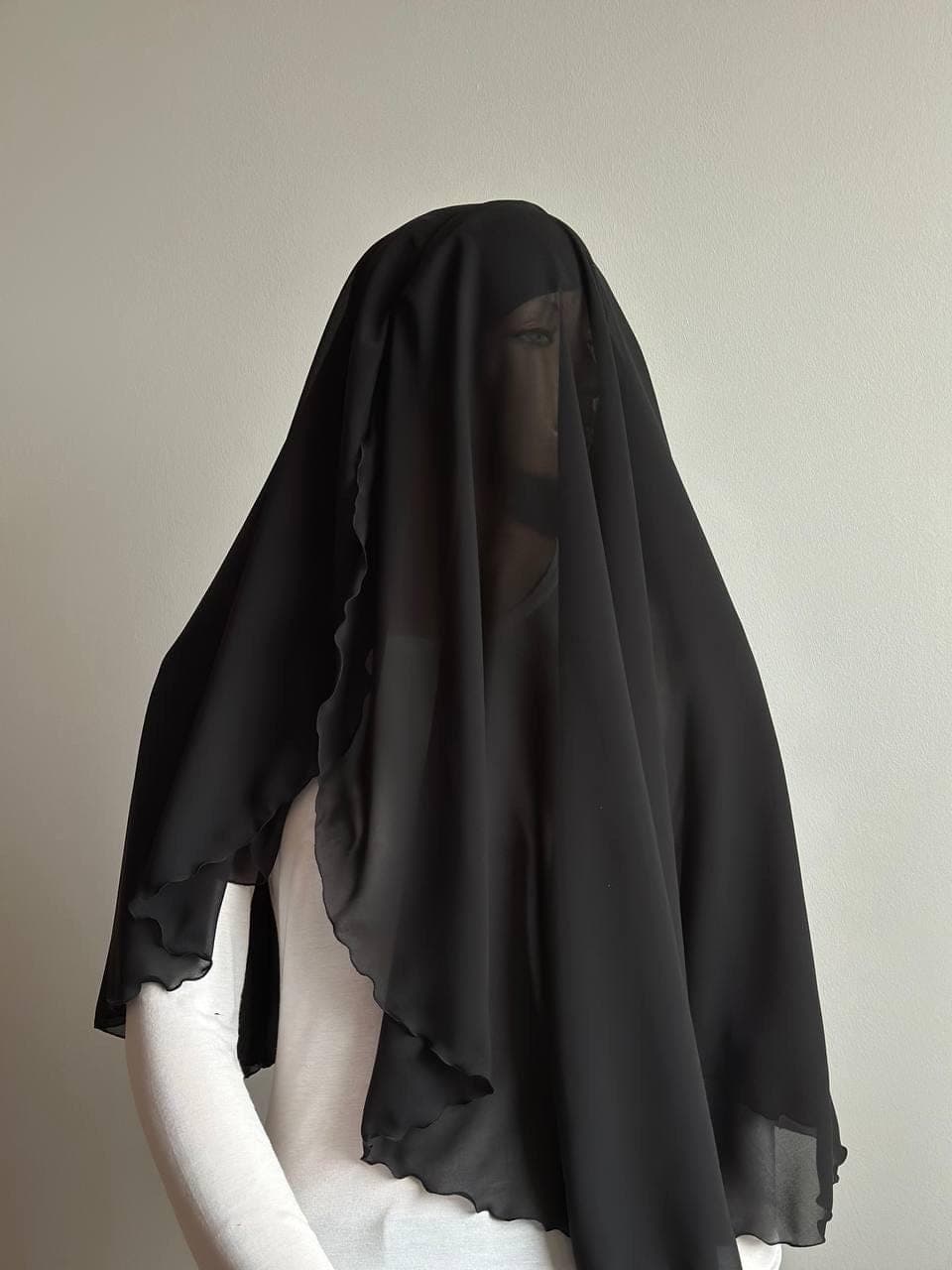 Black luxury chiffon layers veil, Hajj niqab burqa - image 3