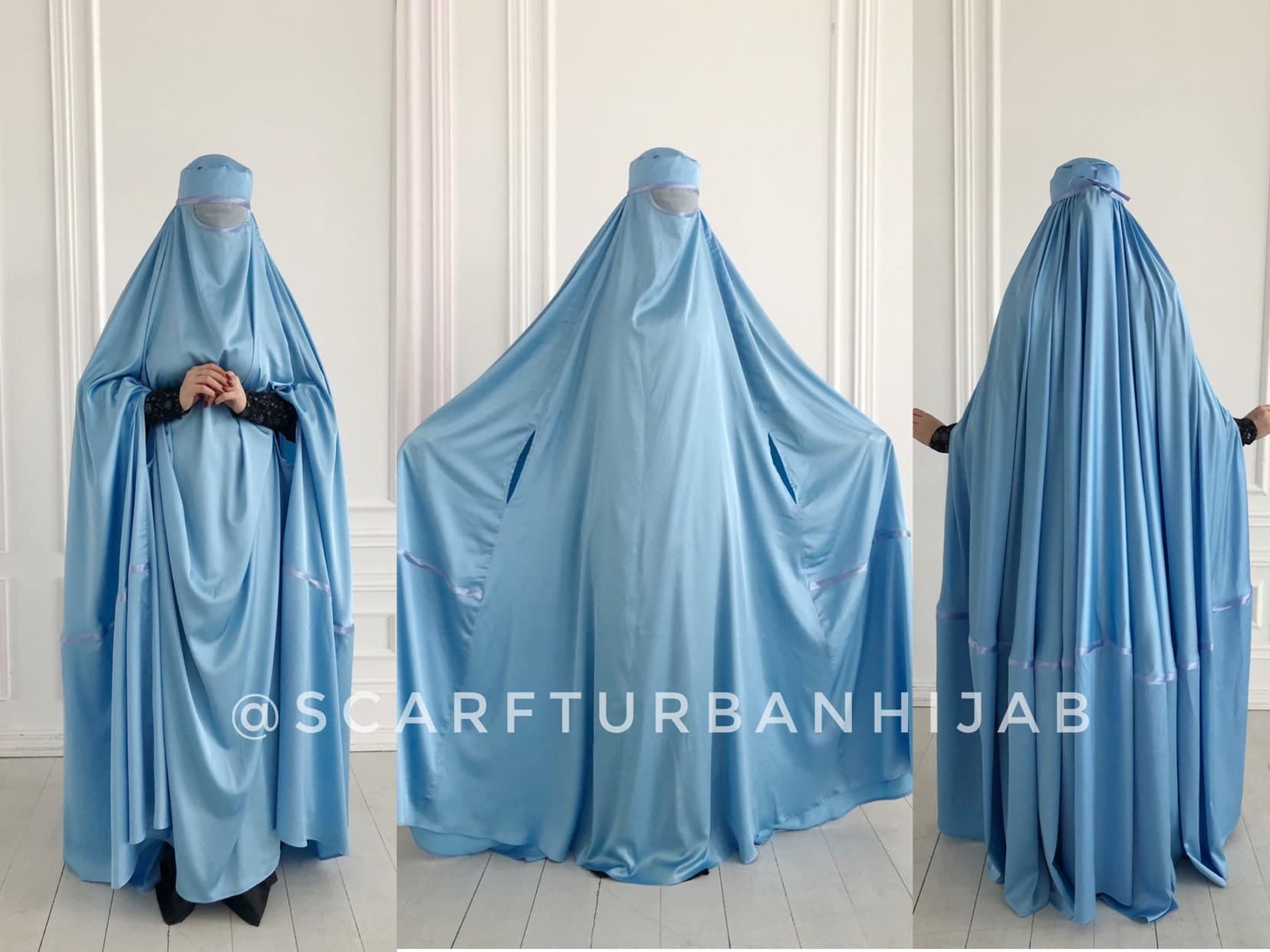 Sky Blue Afghan burqa, silk khimar cape, niqab, full long hijab - image 3
