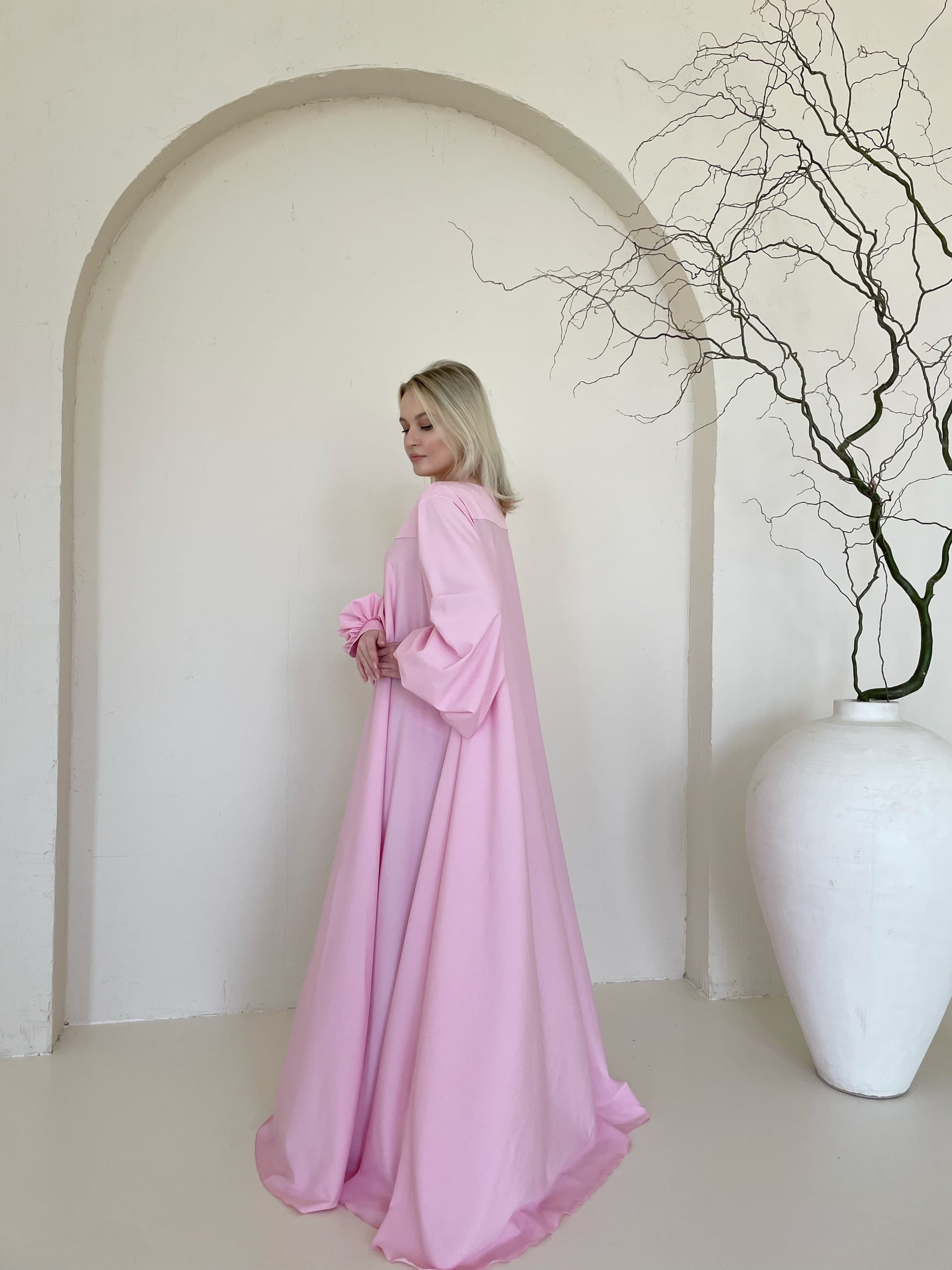 Elegant pink maxi dress with khimar, wedding abaya, engagement jilbab, EID dress - image 5