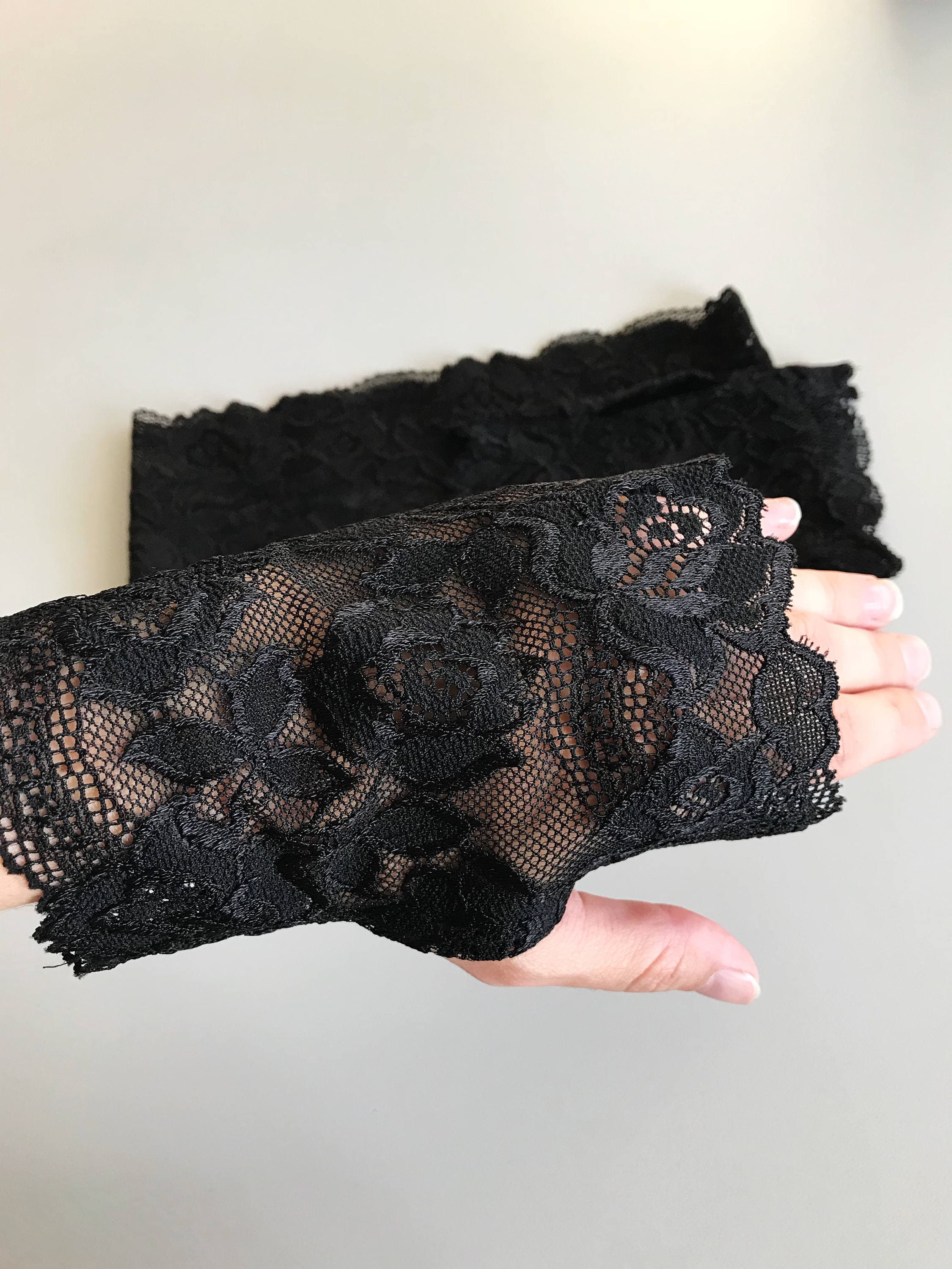 Black Lace Mittens, Retro Headband, Elegant Turbam - image 5