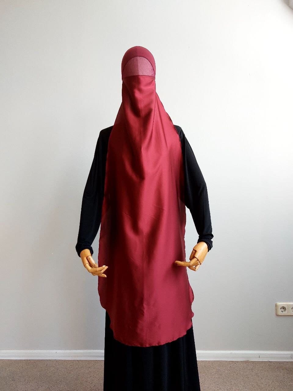 Burgundy Silk Netted Niqab, Breathable Face Veil - image 5