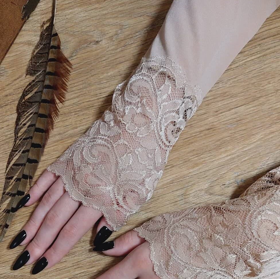 Lace Beige Arm Sleeves - Knitted Long Mitts, Muslim Accessory - image 4