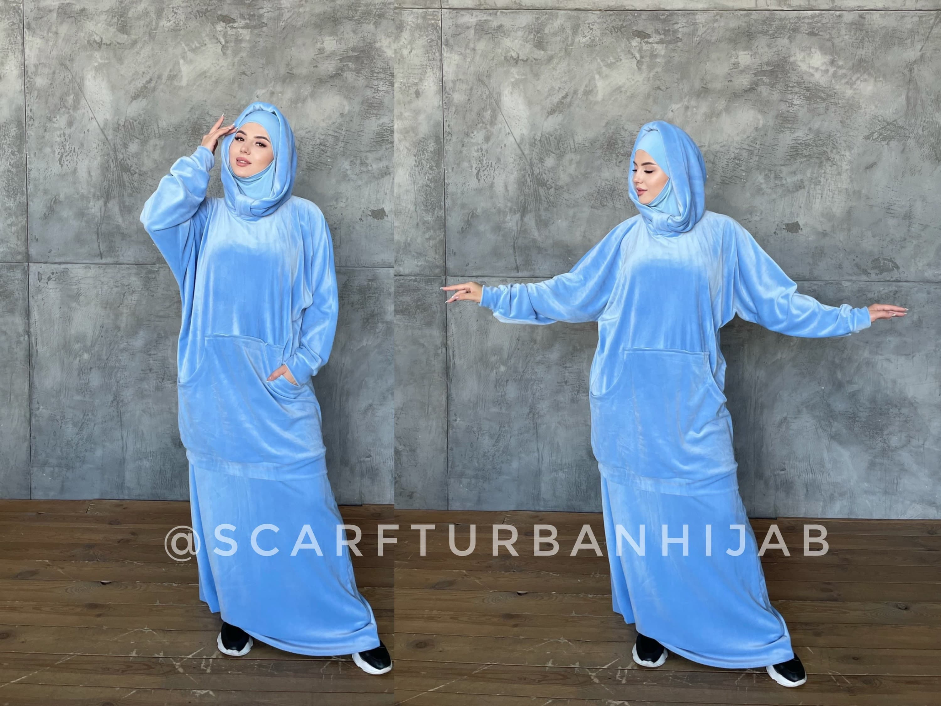 Sky blue Sport suit with hood , Muslim clothing, hijab plush velour - image 3