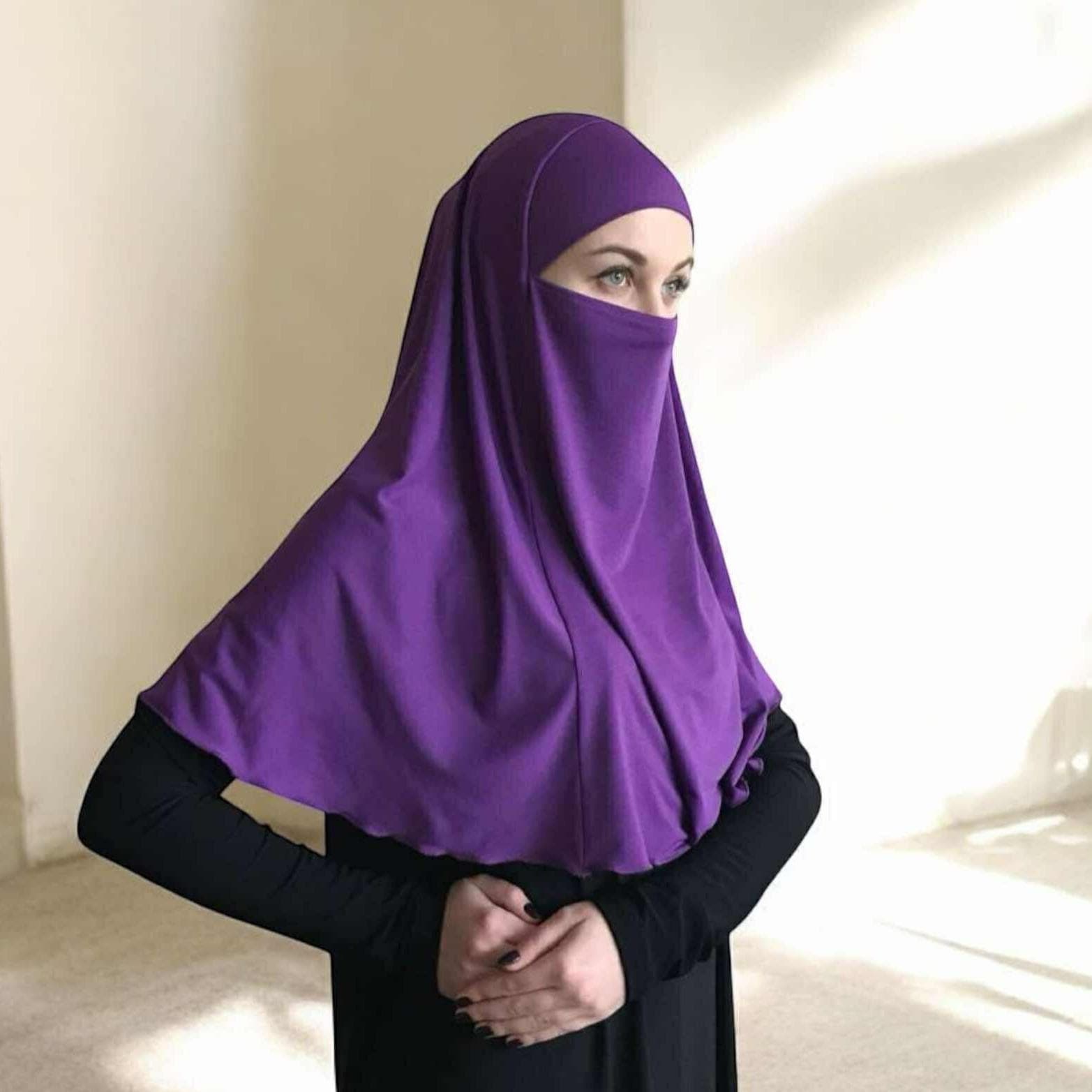 Purple niqab transformer, traditional hijab, 1 piece hijab, ready  to wear hijab,  prayer scarf