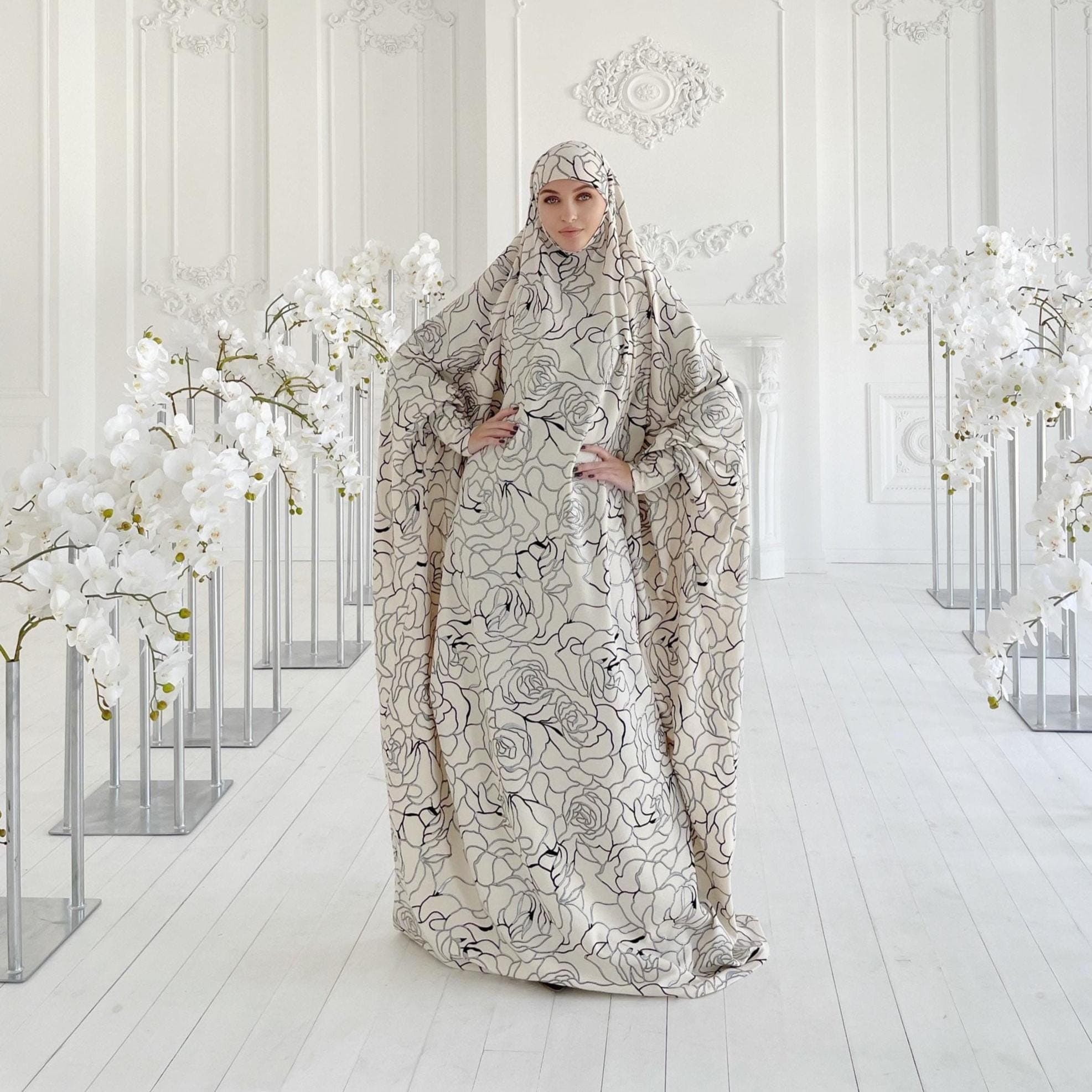 White Rose Jilbab, Floral Khimar, Muslim Dress, Nikah Hijab