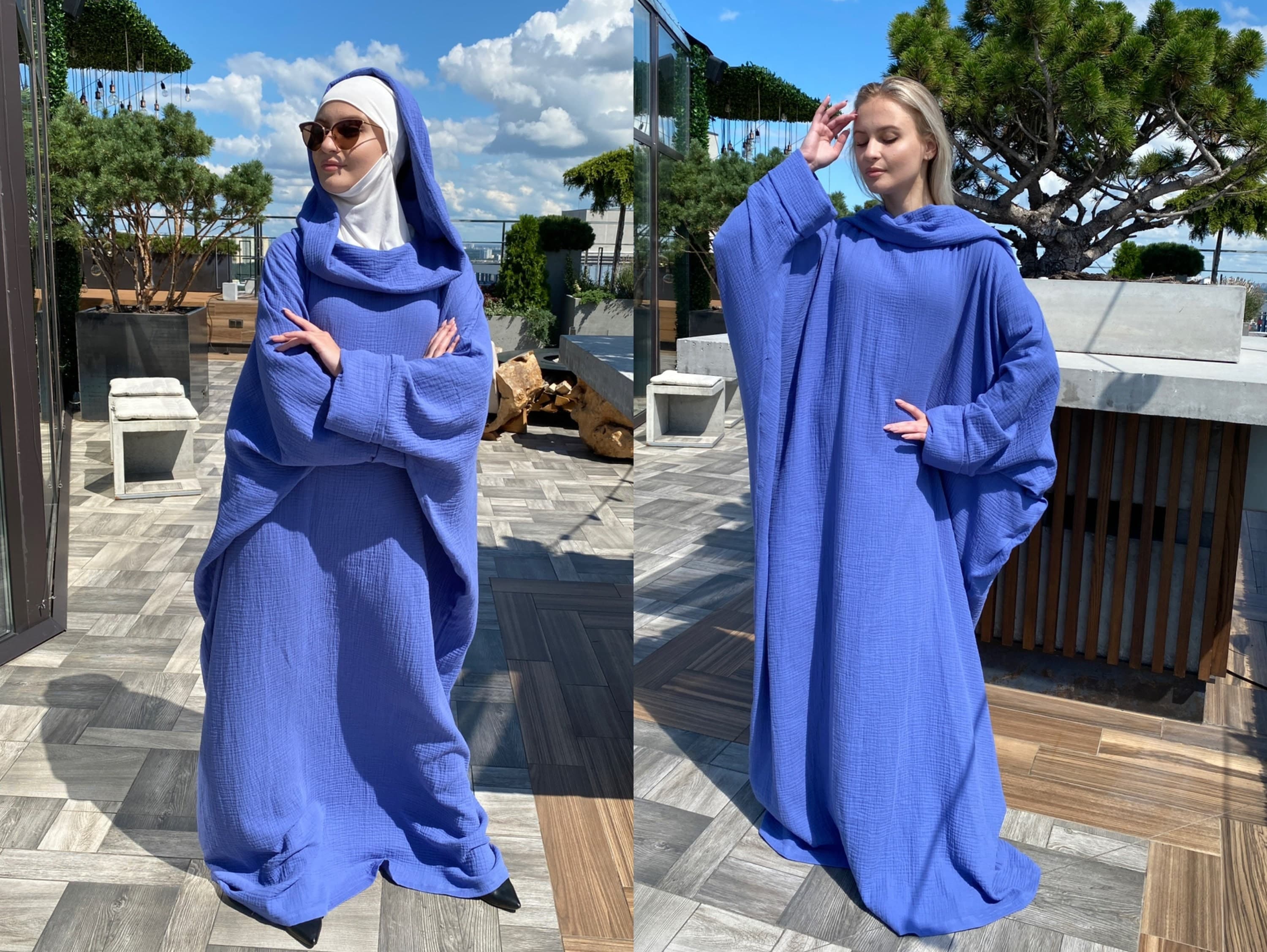 Muslin Cotton Maxi Dress with Hood, Oversize Boho Abaya - image 3