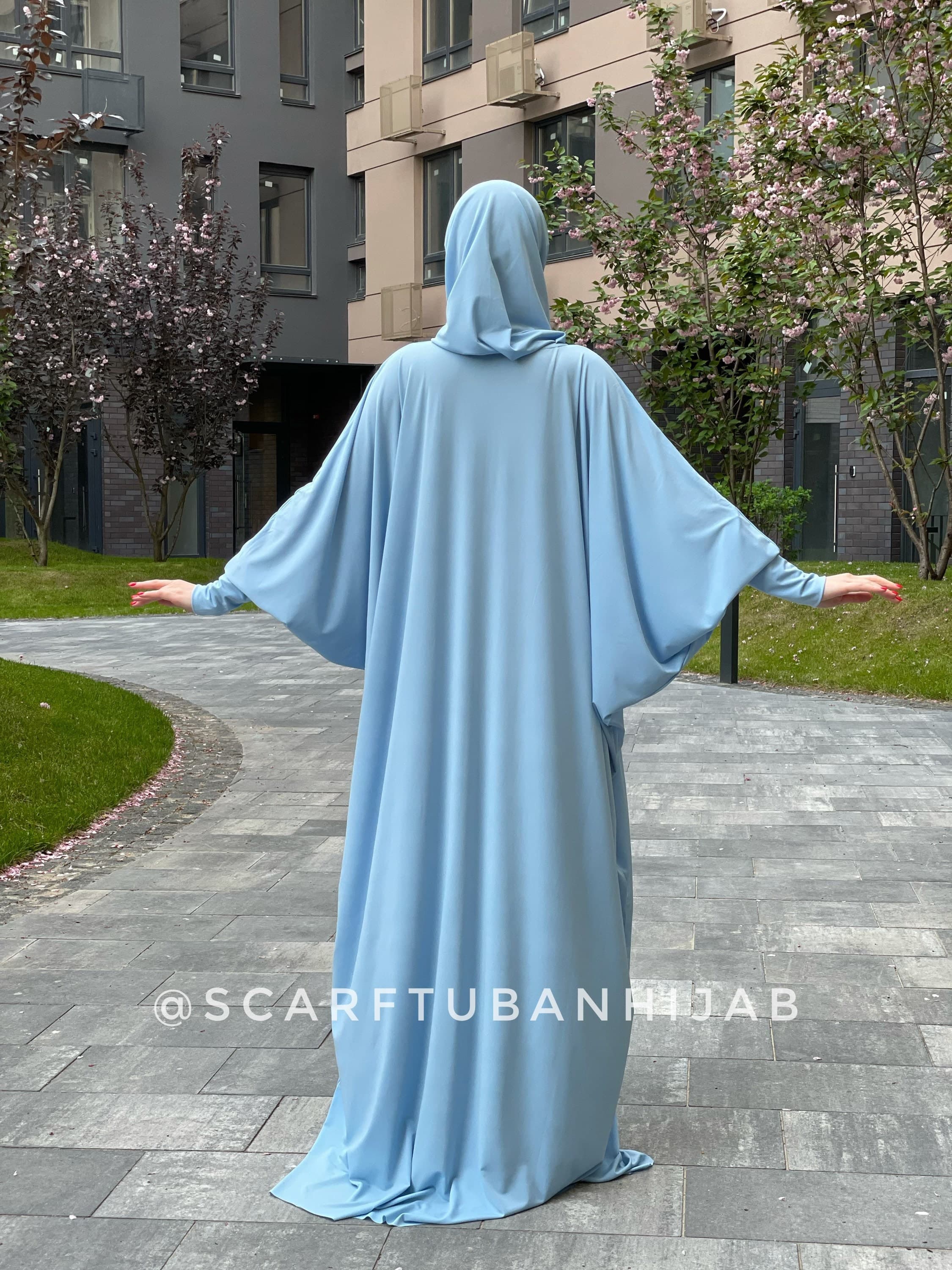 Sky Blue Prayer Dress, Attached Hijab, Farasha Caftan Abaya - image 4