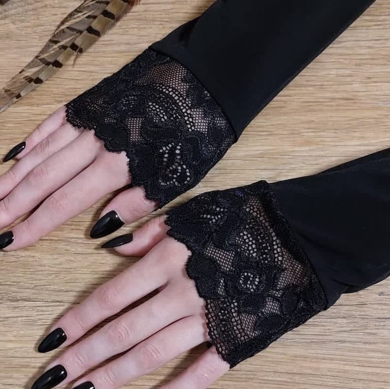 Black Lace Arm Sleeves: Knitted Long Mitts, Muslim Accessory - image 5