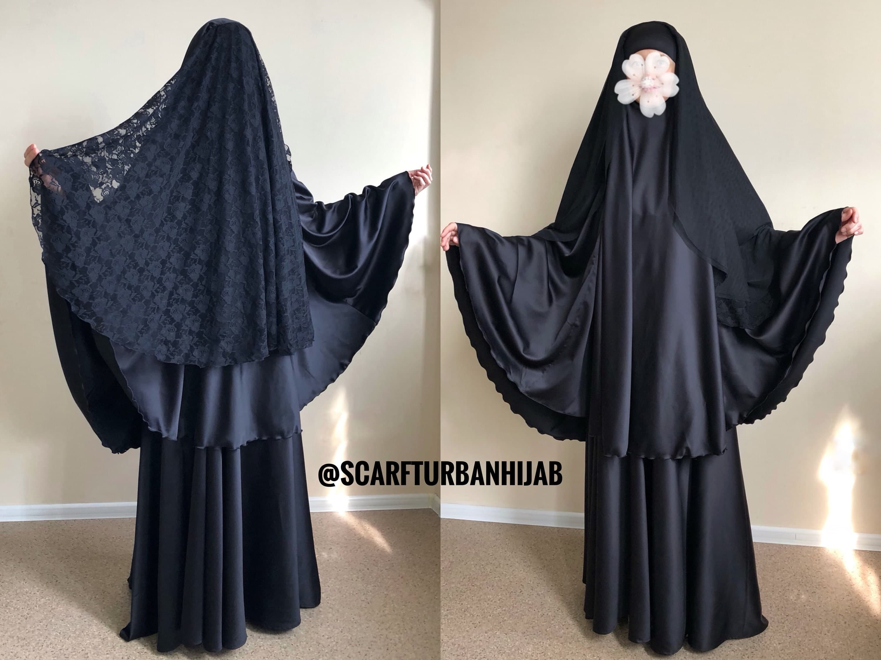 Elegant Silk Satin Muslim Suit, 4-Layer Veil Khimar - image 3