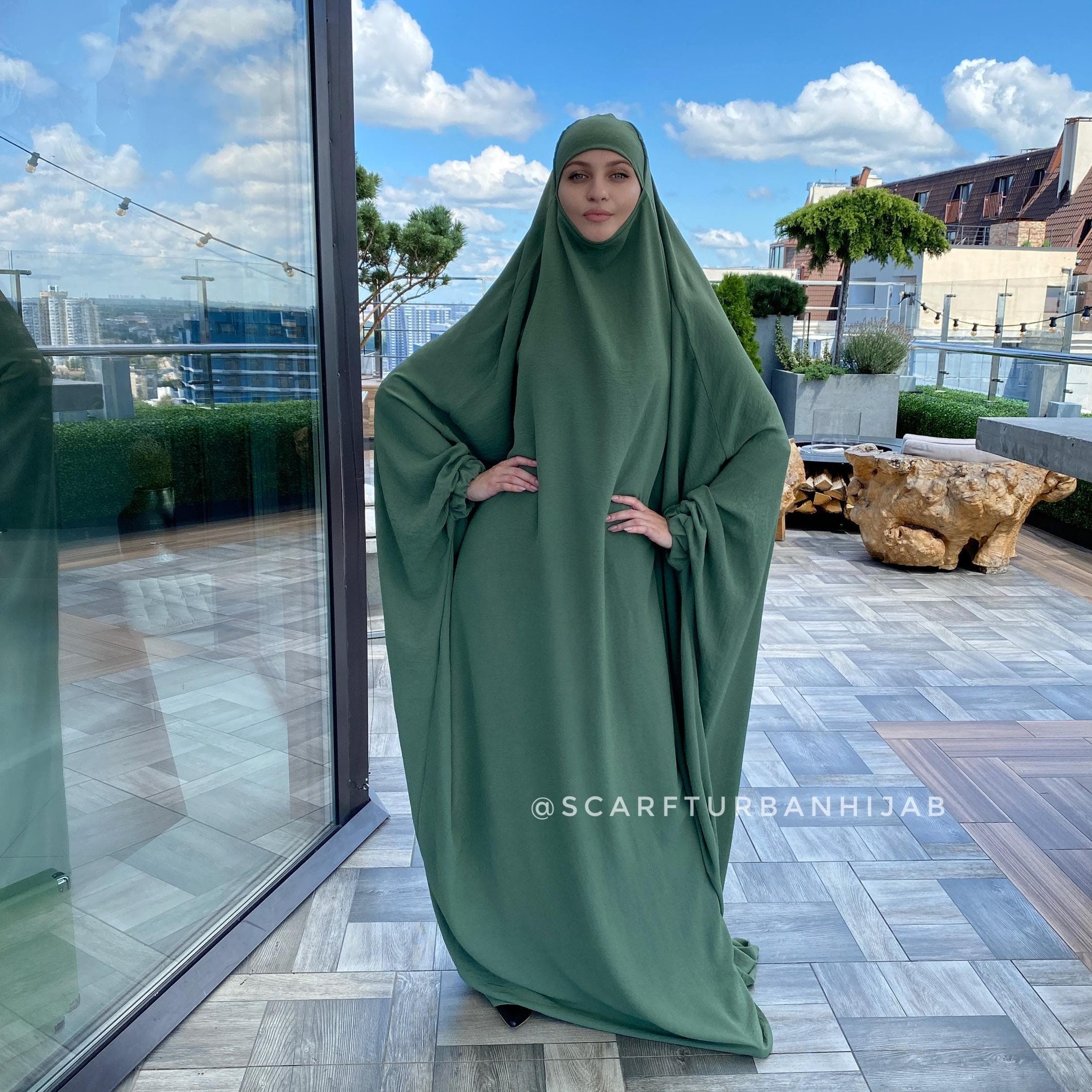 Olive Crepe Khimar, Summer Jilbab Hijab, Prayer Dress