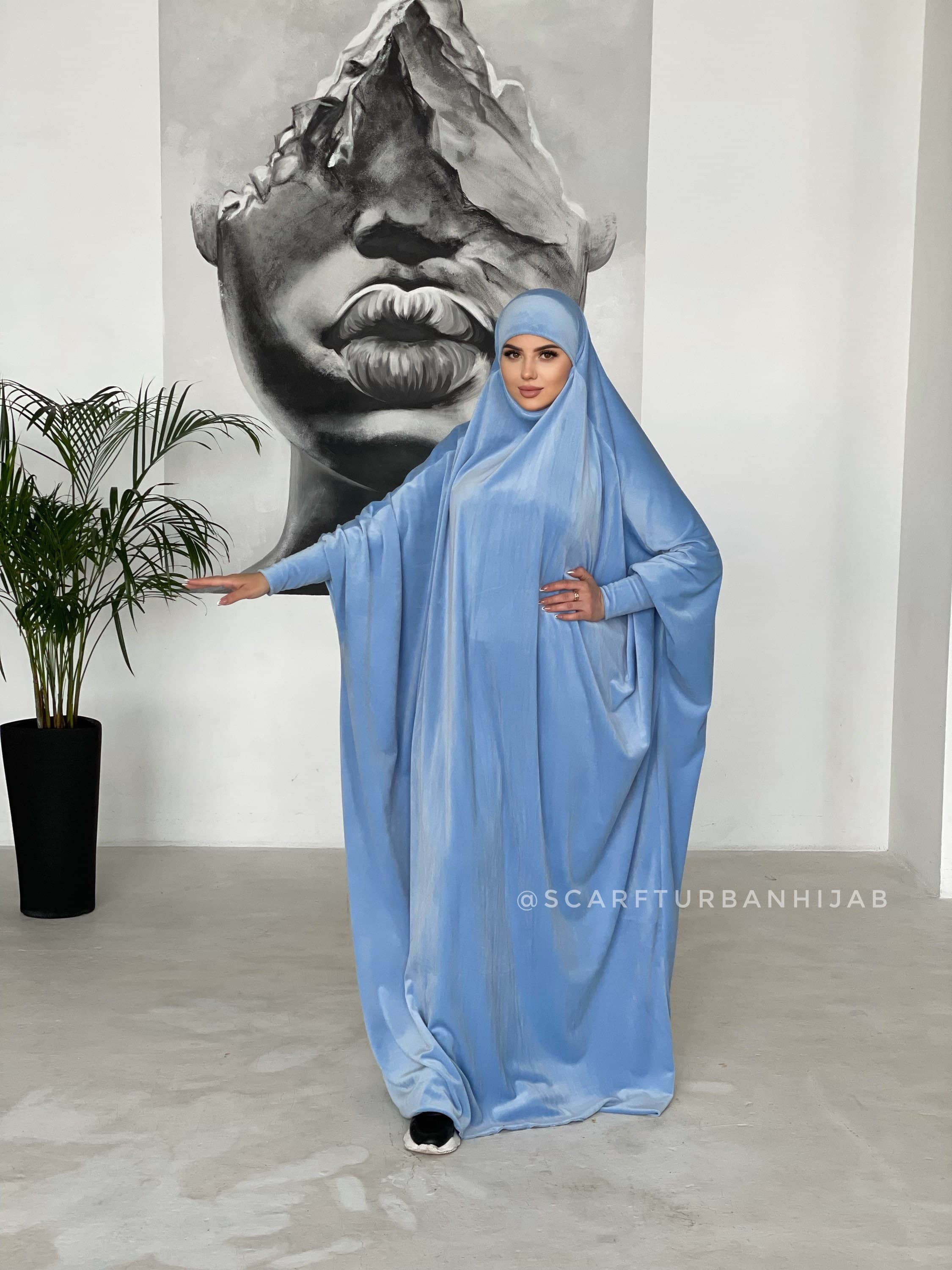 Sky Blue Plush Velour Khimar, Muslim Jilbab Hijab, Prayer Dress - image 5