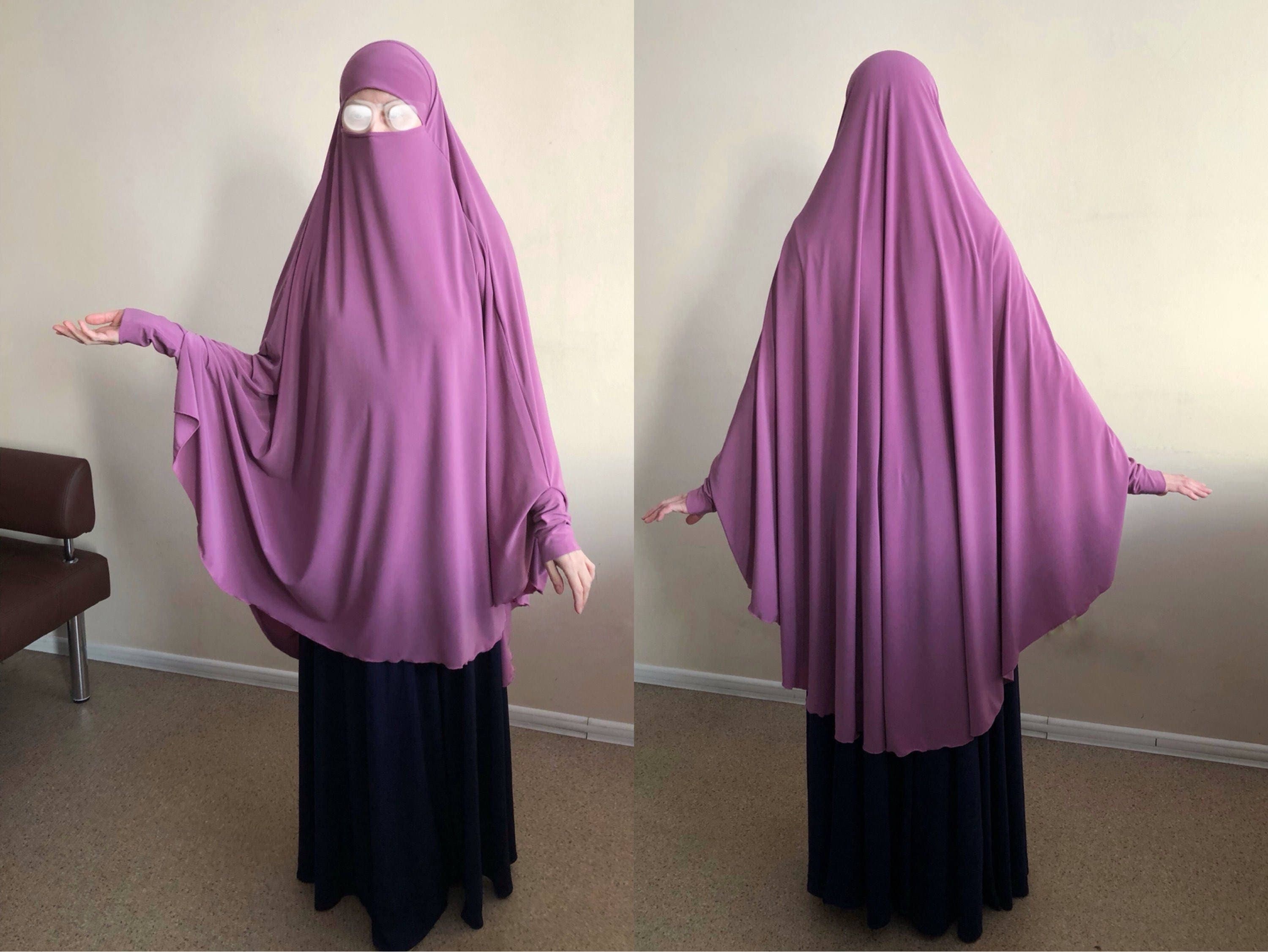 Lilac Jersey Khimar, Transformer Niqab Hijab, Prayer Scarf - image 3