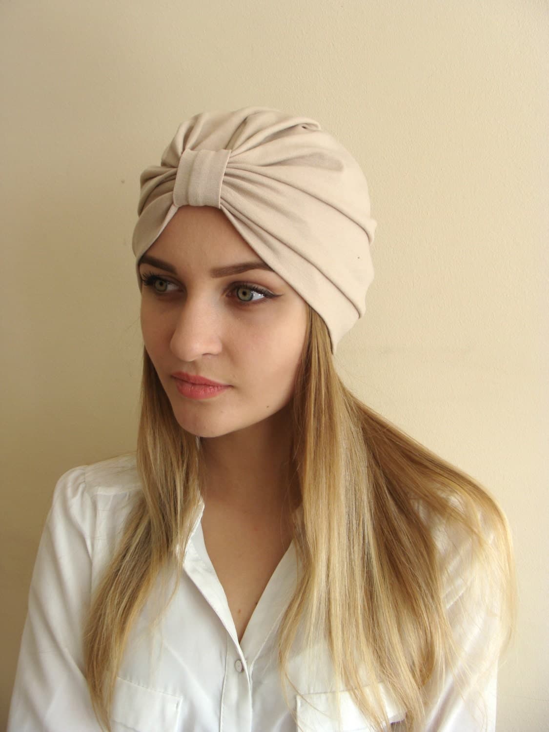 Viscose Jersey Turban, Egg Nog Head Wrap, Boho Chic Hat - image 4