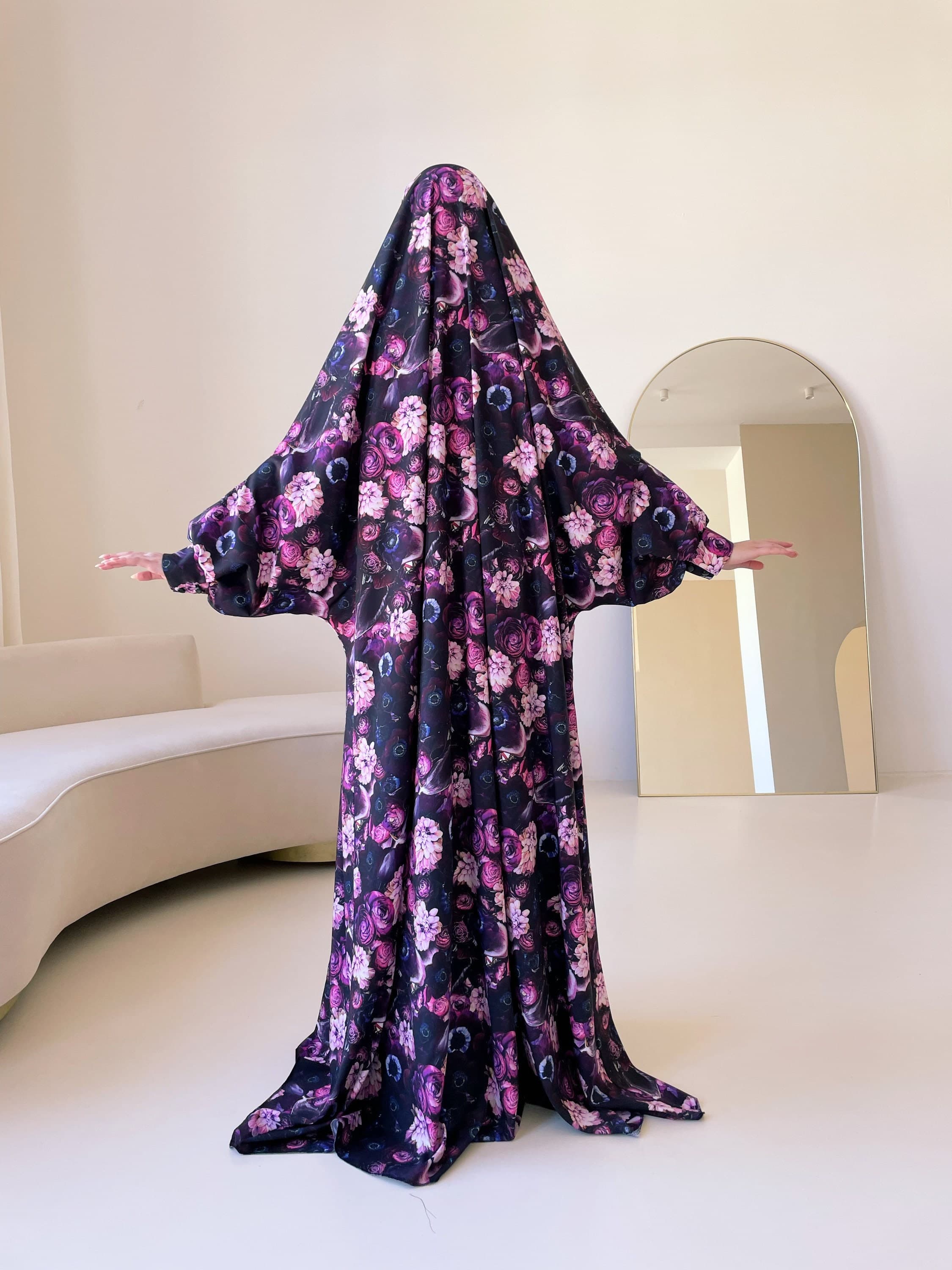 Length 170 cm Dark long khimar with floral print - image 4