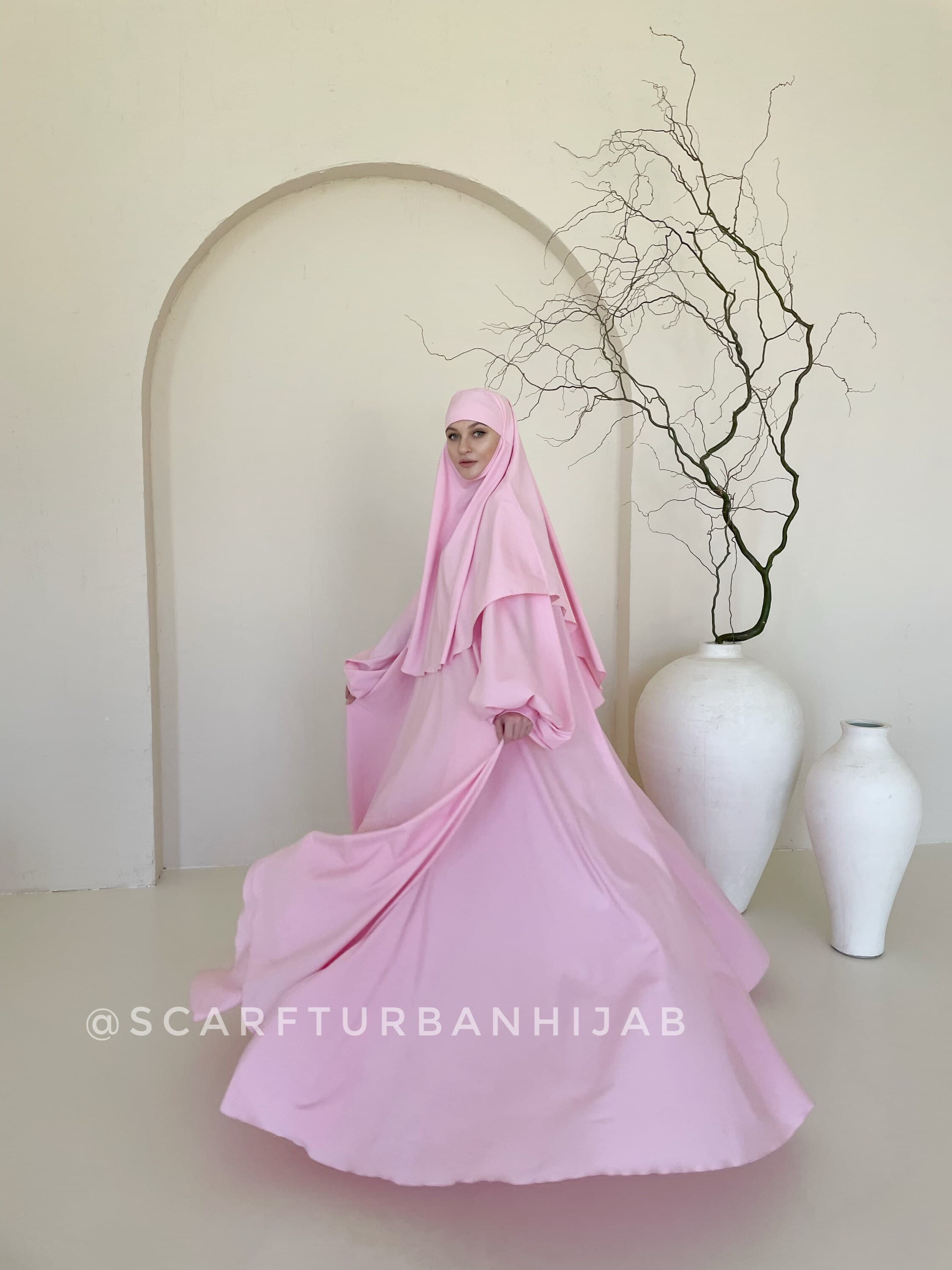 Elegant pink maxi dress with khimar, wedding abaya, engagement jilbab, EID dress - image 4