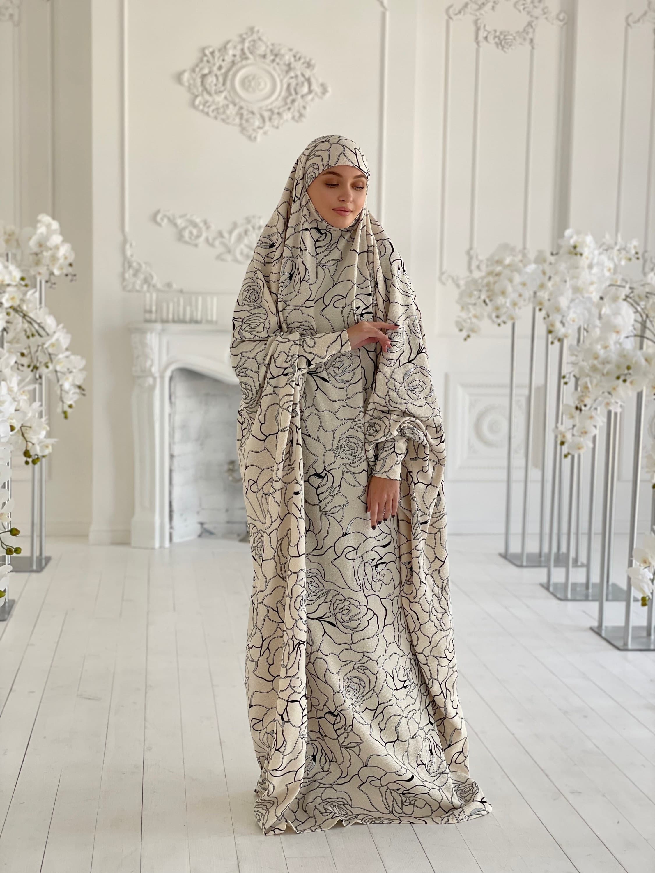White Rose Jilbab, Floral Khimar, Muslim Dress, Nikah Hijab - image 4
