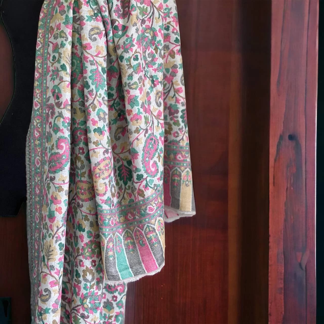 Handmade Woven Merino Wool Shawl, Multicolor Floral Ornament, Islamic Gift - image 3