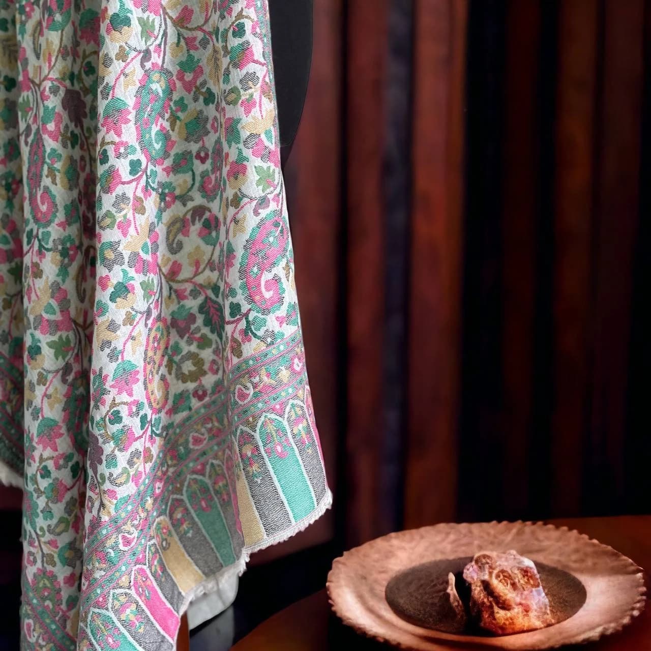 Handmade Woven Merino Wool Shawl, Multicolor Floral Ornament, Islamic Gift - image 4