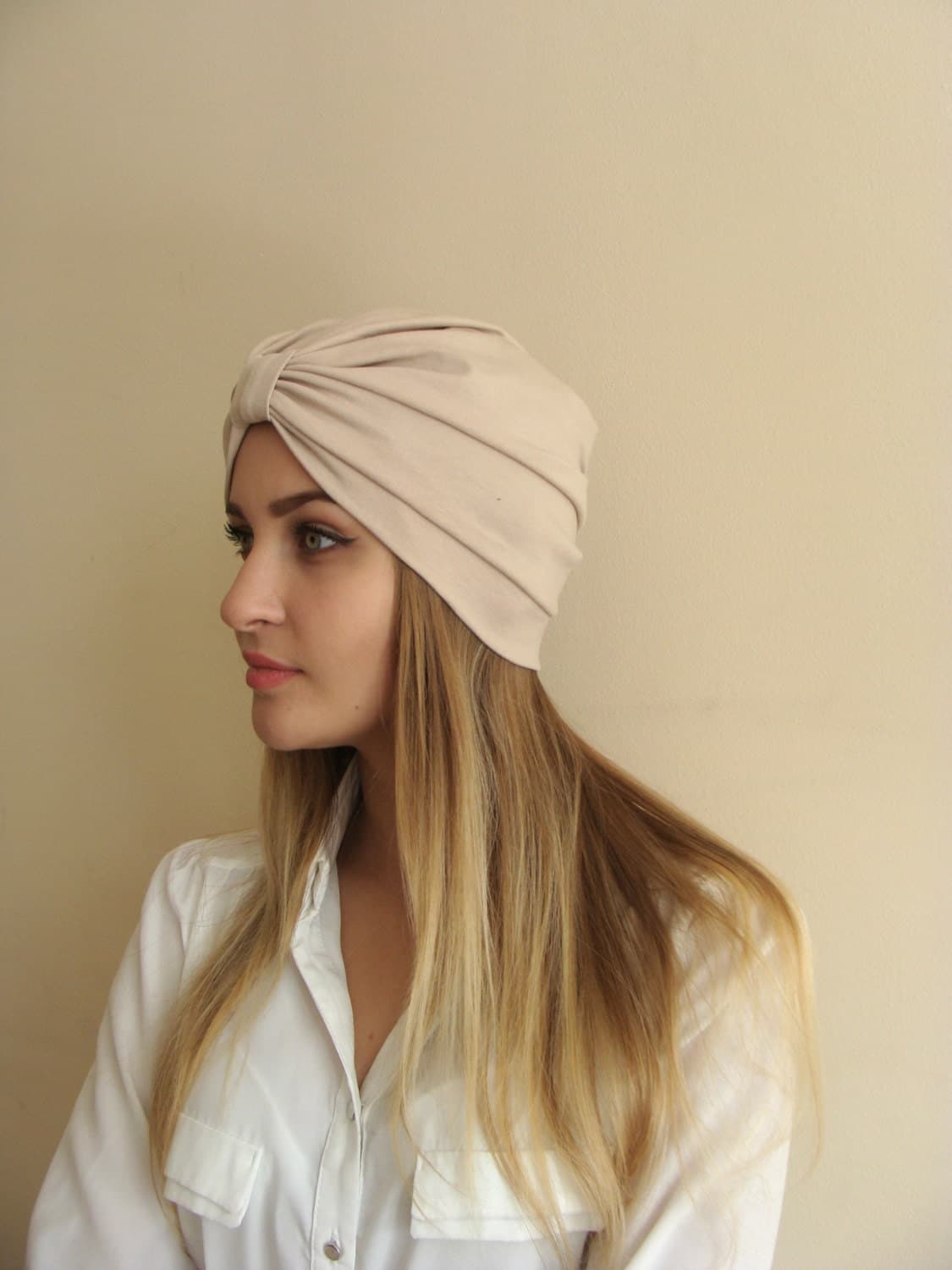 Viscose Jersey Turban, Egg Nog Head Wrap, Boho Chic Hat - image 3