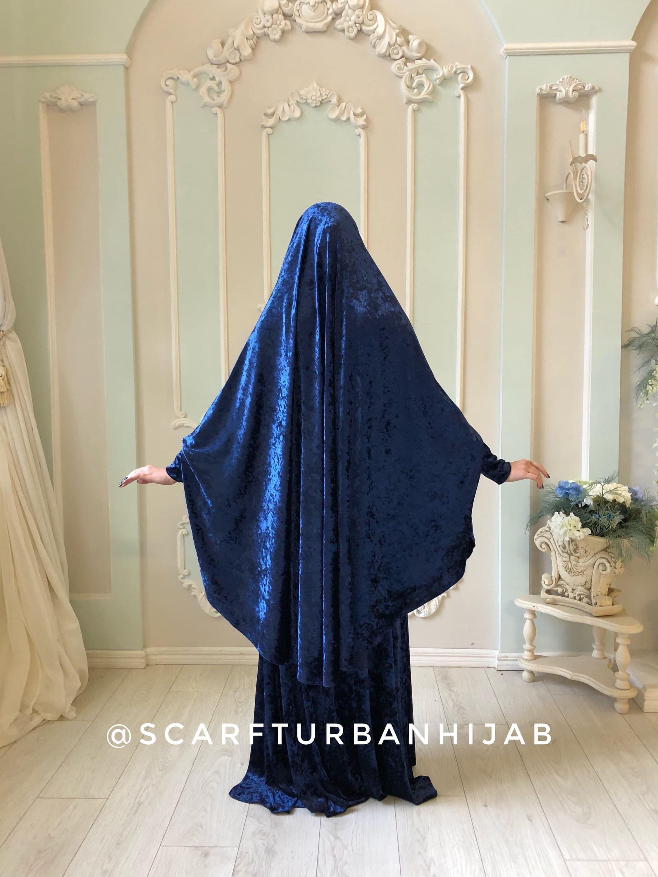 Navy Blue Velvet Jilbab Suit, Transformer Khimar, Muslim Dress - image 4