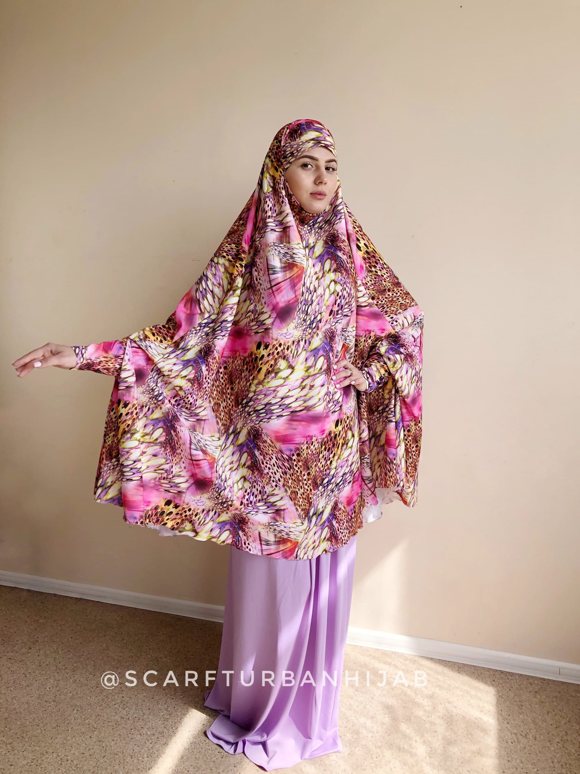 Colorful Print Viscose Khimar Jilbab, Elegant Muslim Cover - image 5