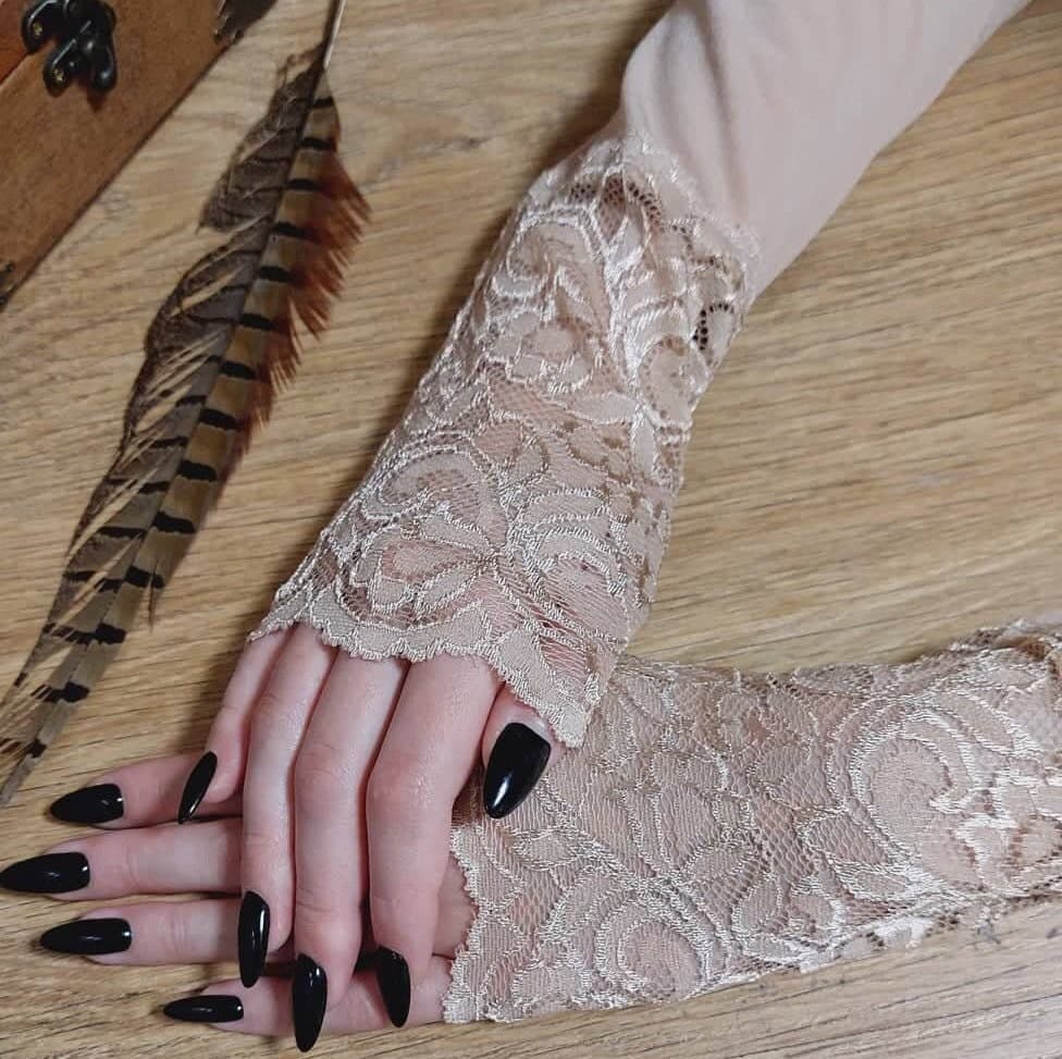 Lace Beige Arm Sleeves - Knitted Long Mitts, Muslim Accessory - image 3