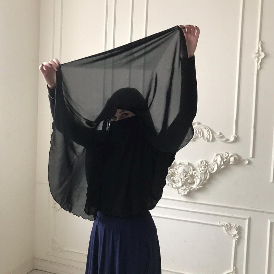 Black Jersey Niqab Veil, 3-in-1 Hijab, Burqa Prayer Scarf - image 3