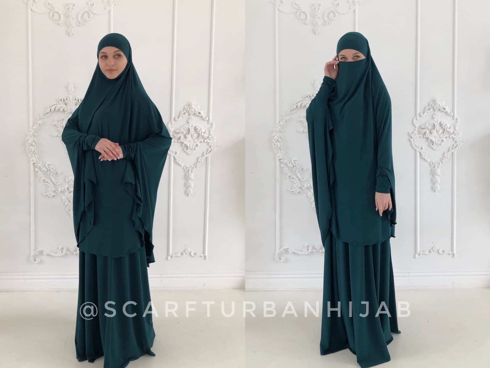 Emerald Green Jersey Khimar Niqab, Islamic Hijab Dress - image 3