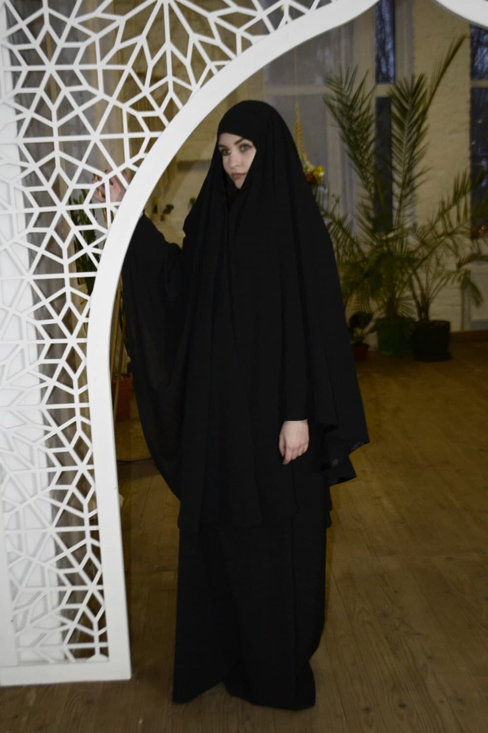 Black Crepe Chiffon Khimar, Modern Muslim Kimono Cape - image 4