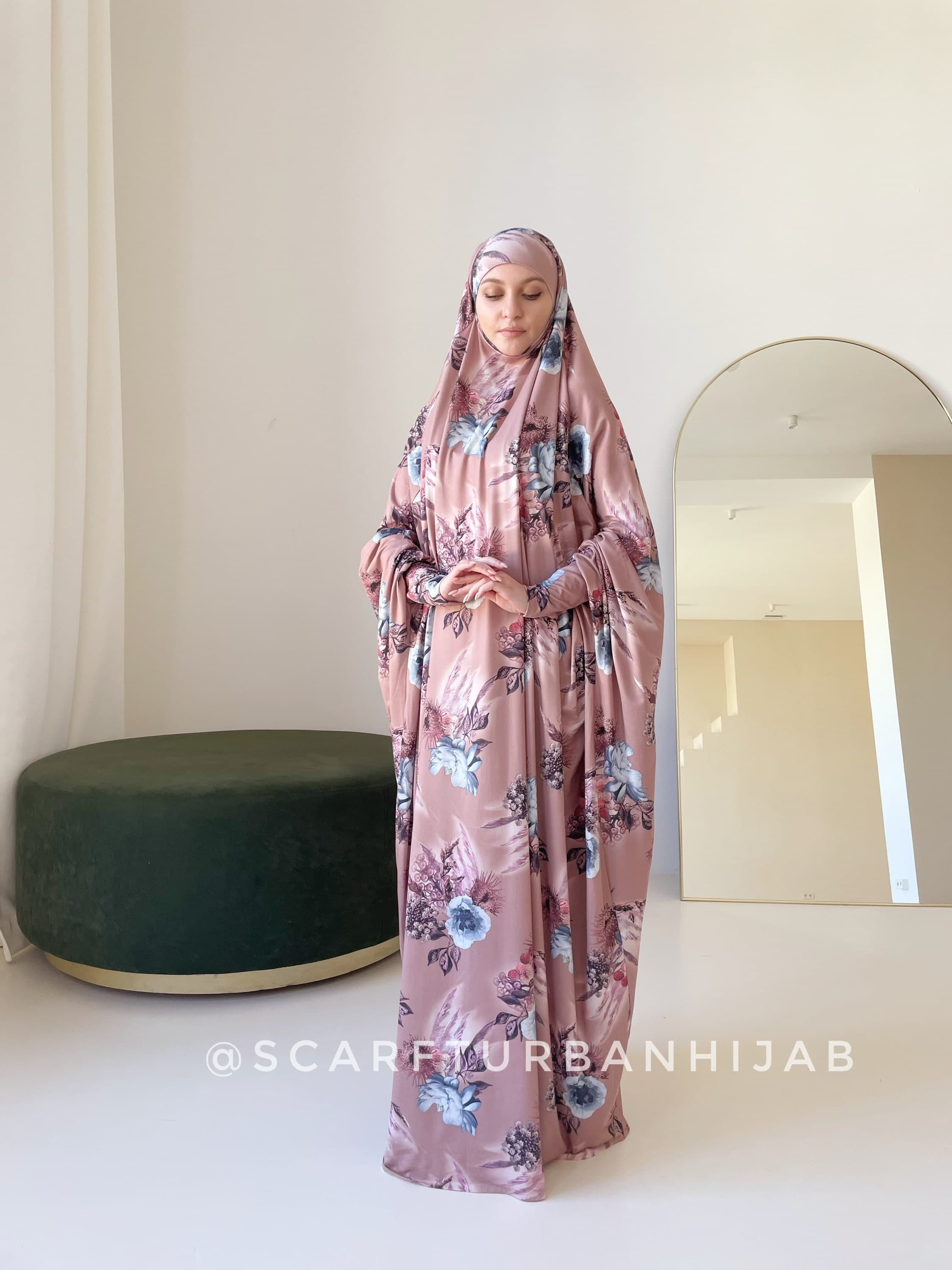 Floral Print Khimar Jilbab Dress, Full Coverage Knit Fabric - image 4