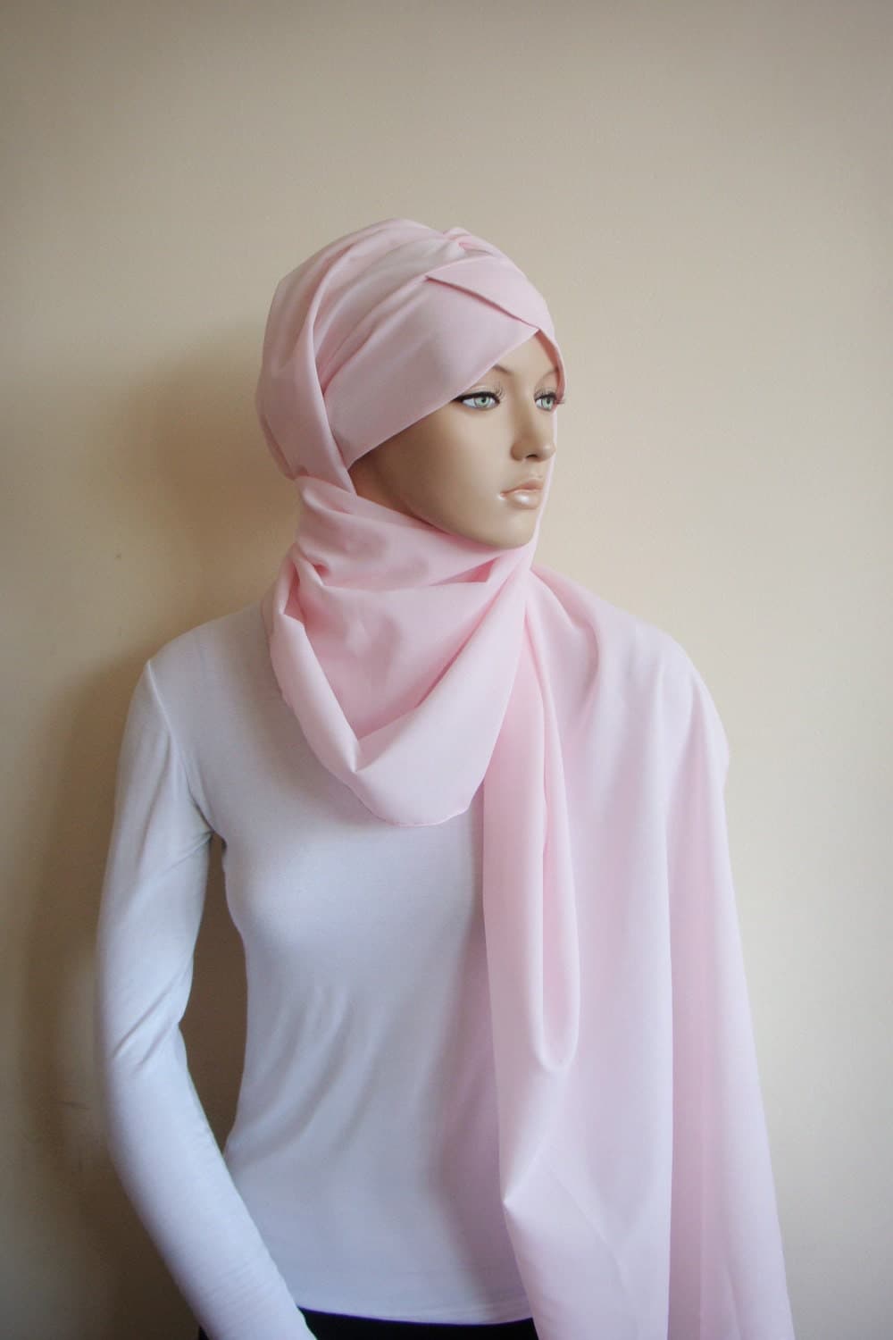 Handmade Pink Chiffon Turban Hijab, Ready to Wear Chapel Scarf - image 5