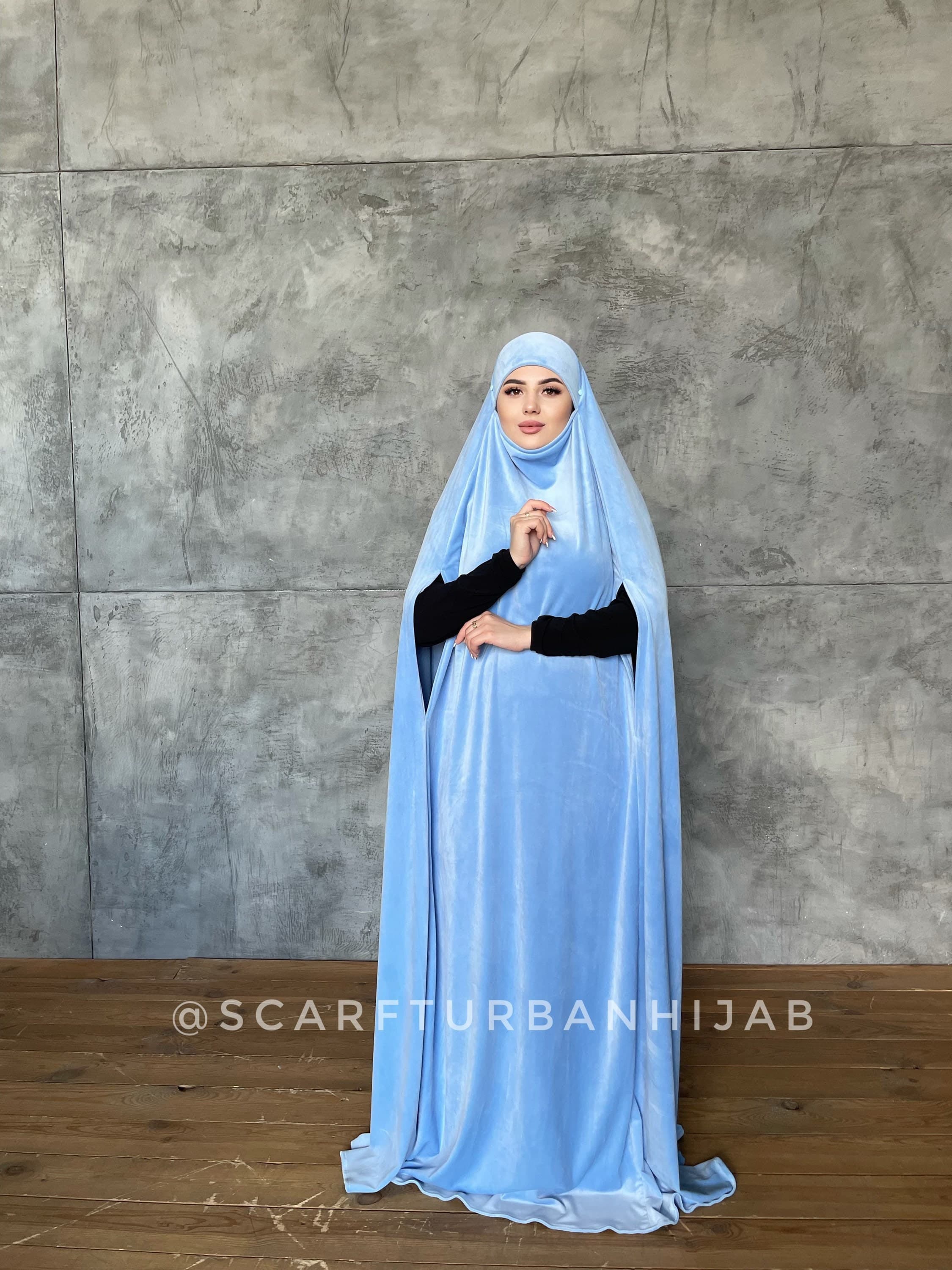 Warm blue Afghan burqa, plush velour khimar cape, niqab, full long hijab jilbab - image 4