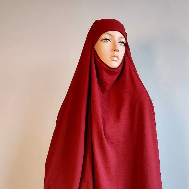 Burgundy Crepe Instant Hijab, Islamic Prayer Scarf, Free Size