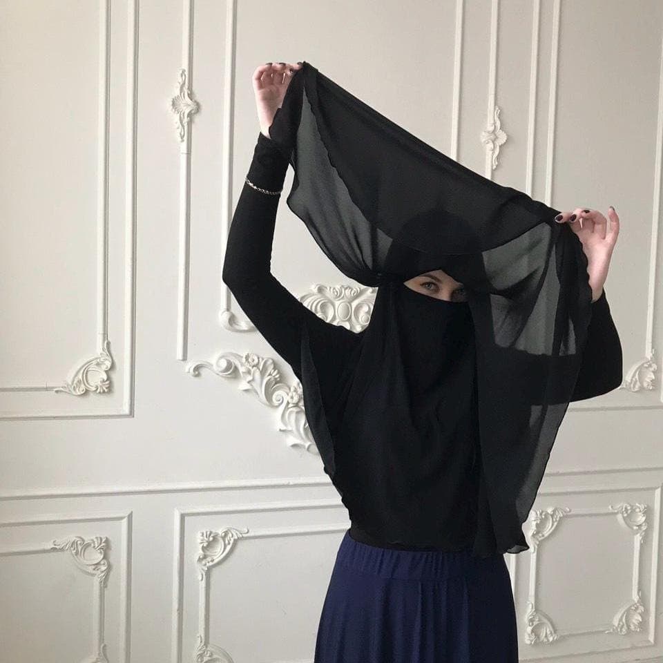 Black Jersey Niqab Veil, 3-in-1 Hijab, Burqa Prayer Scarf - image 5