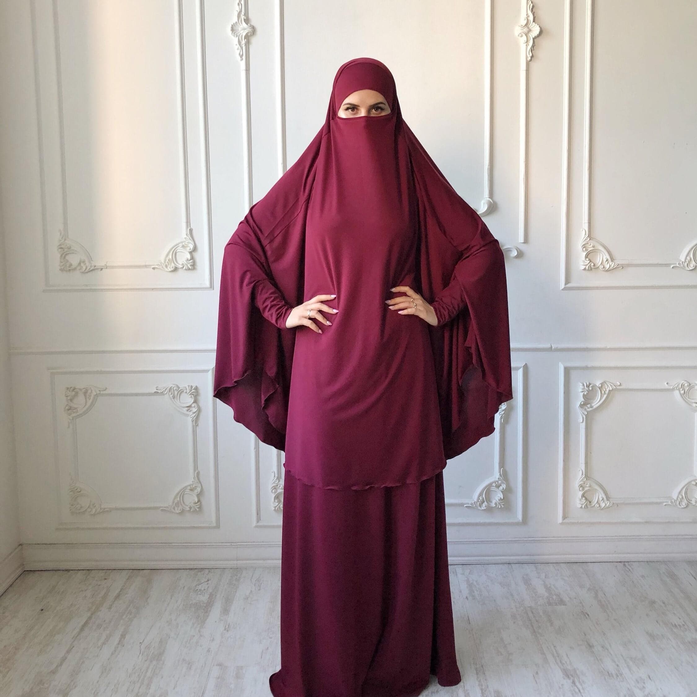 Burgundy Jilbab Suit, Transformer Khimar Niqab, Islamic Dress