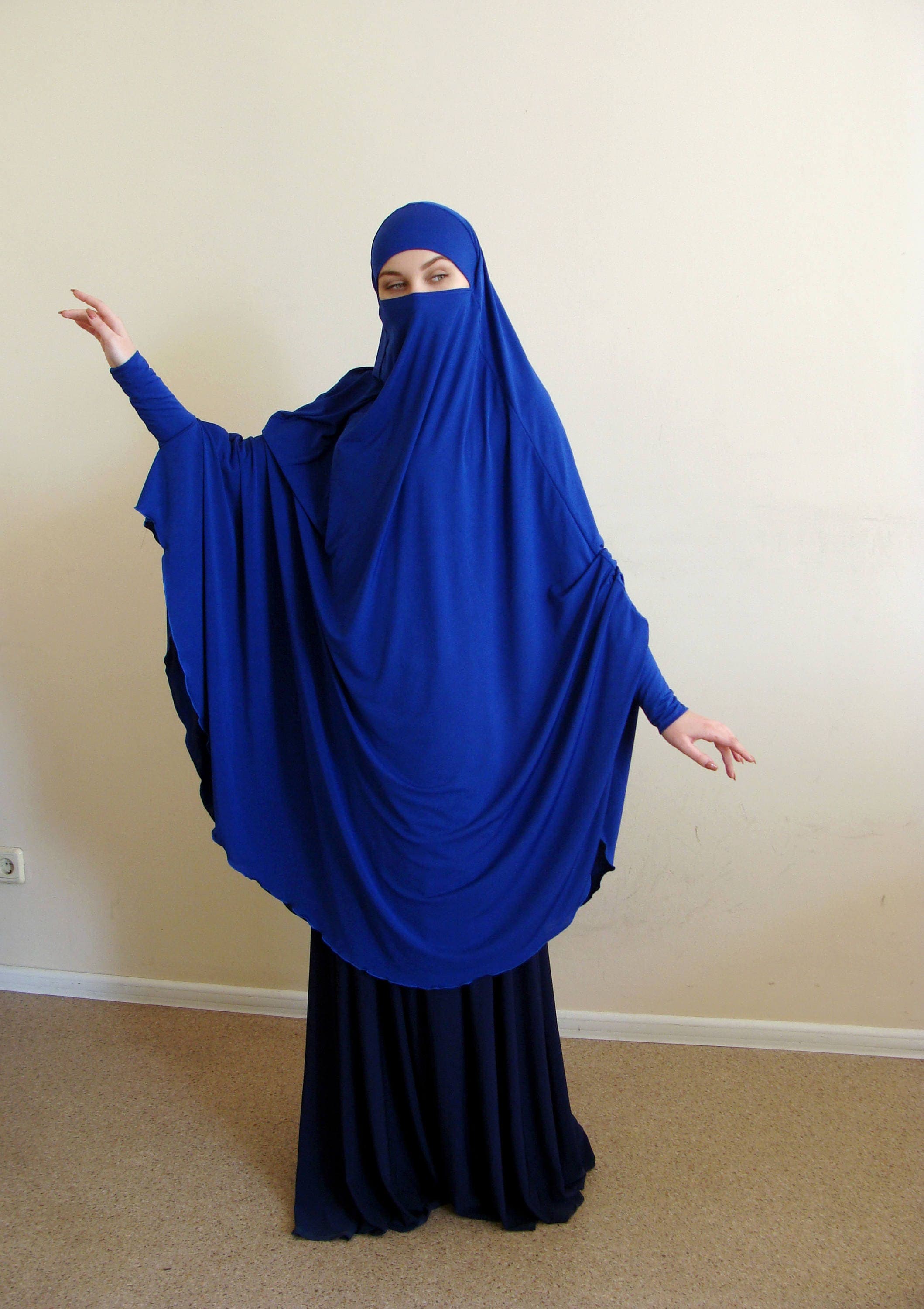 Transformer Blue Jersey Khimar Niqab, Ready to Wear Hijab - image 5