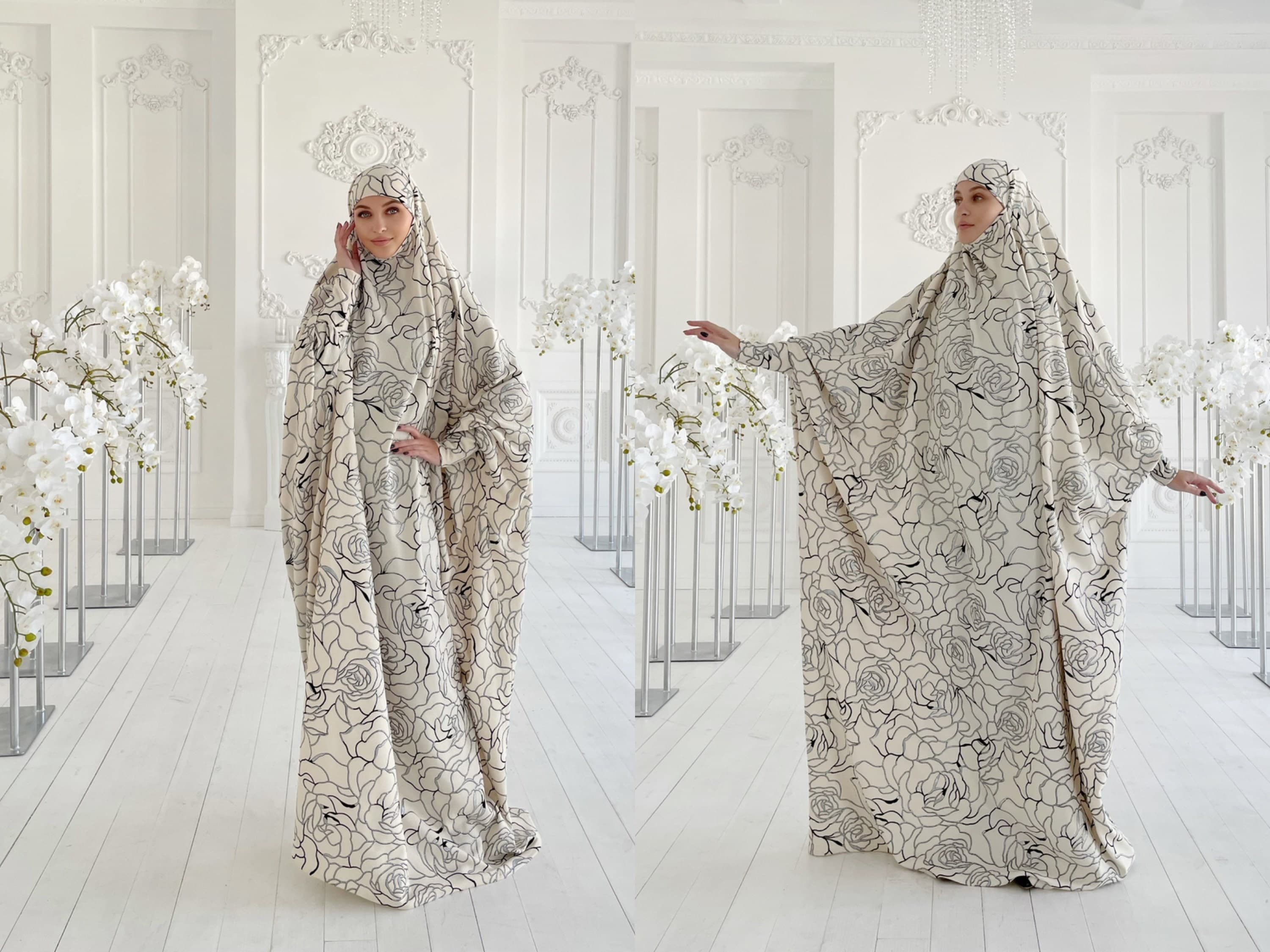 White Rose Jilbab, Floral Khimar, Muslim Dress, Nikah Hijab - image 3