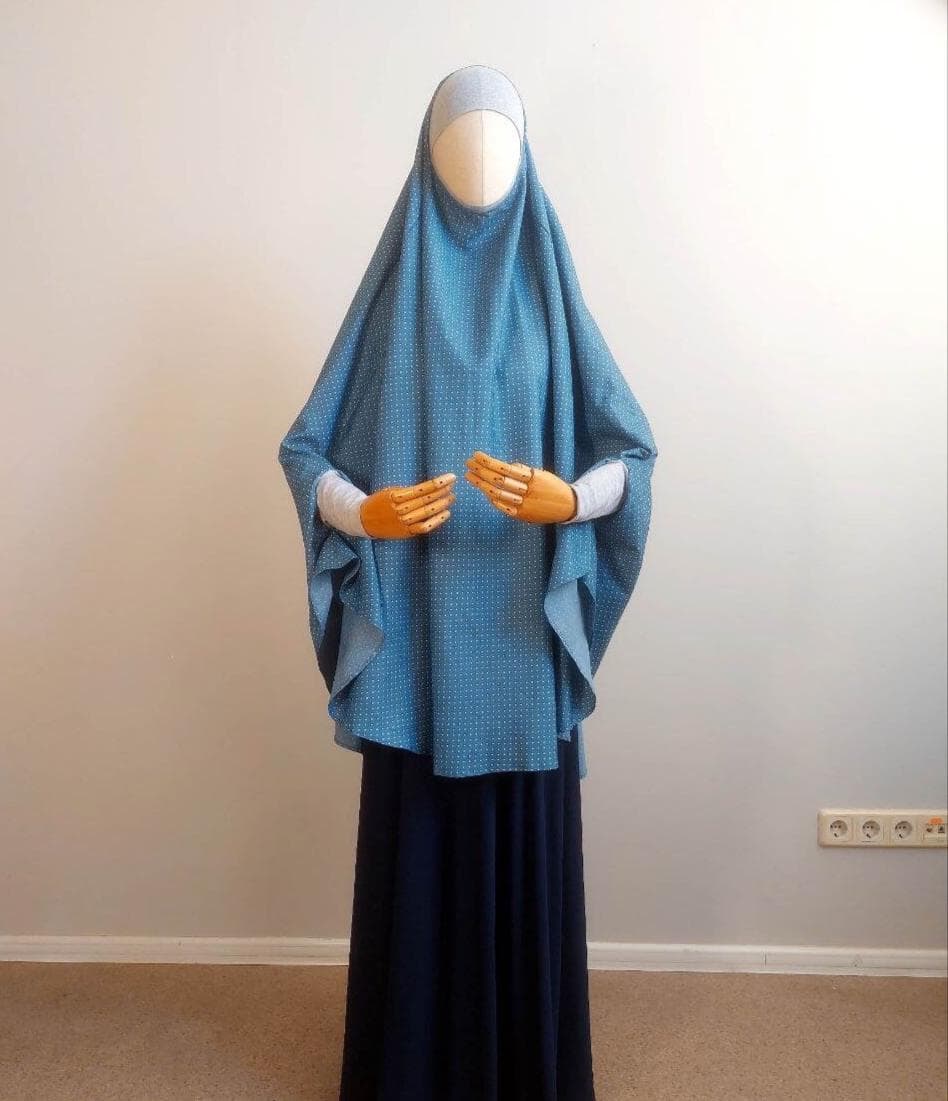 Denim khimar with polka dots print