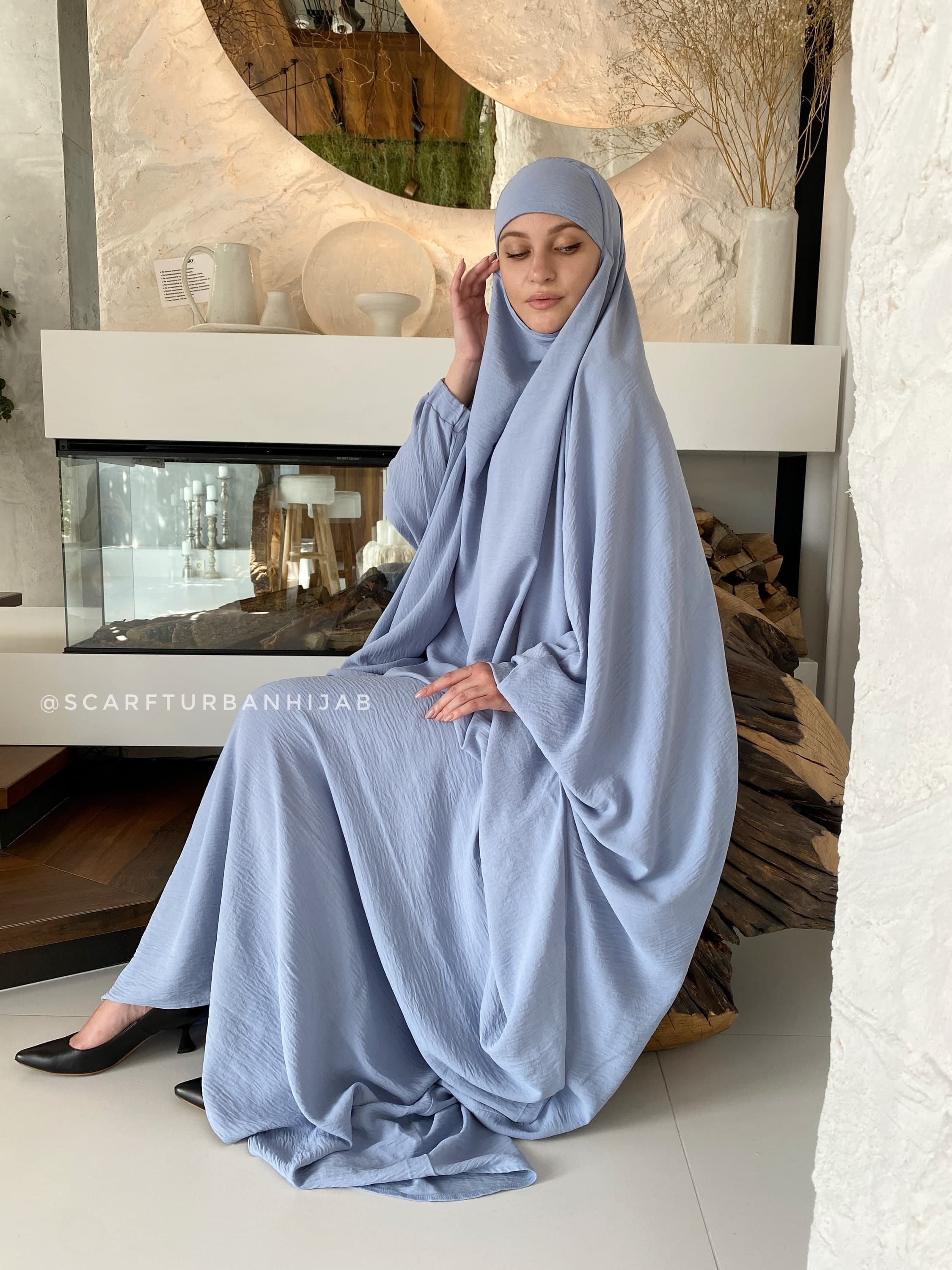 Sky Blue Crepe Khimar, Muslim Jilbab Dress, Ready to Wear Hijab - image 4