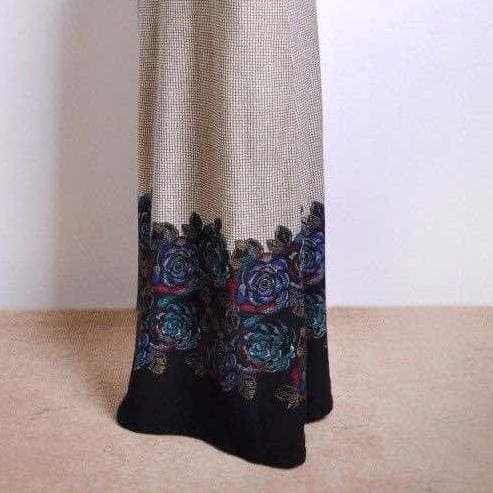 Beige Elegant Maxi Knit Dress with Floral Hem and Decorative Chest Fasteners - image 4