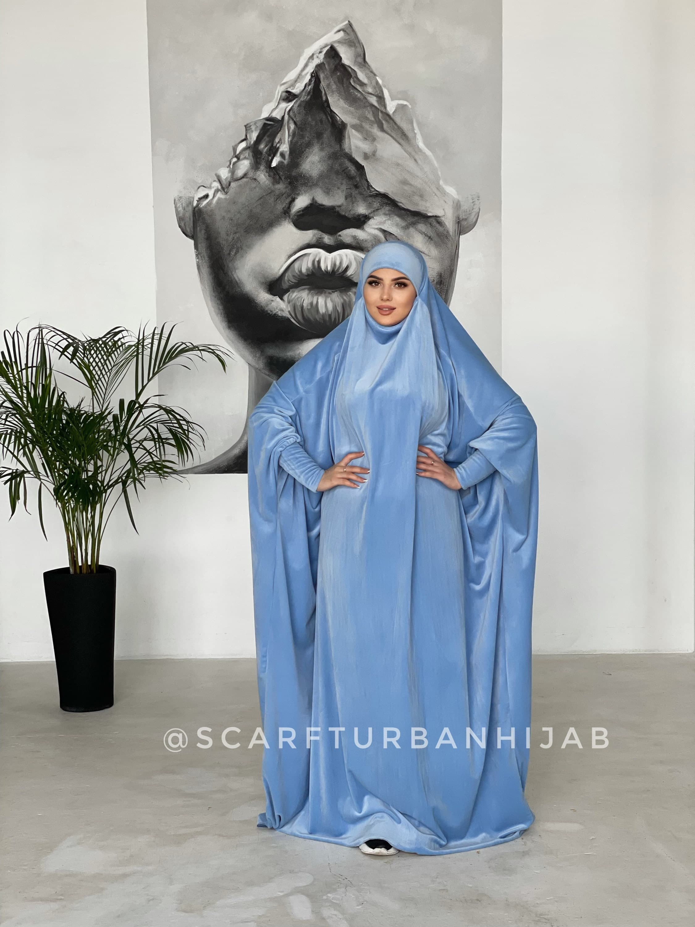 Sky Blue Plush Velour Khimar, Muslim Jilbab Hijab, Prayer Dress - image 4