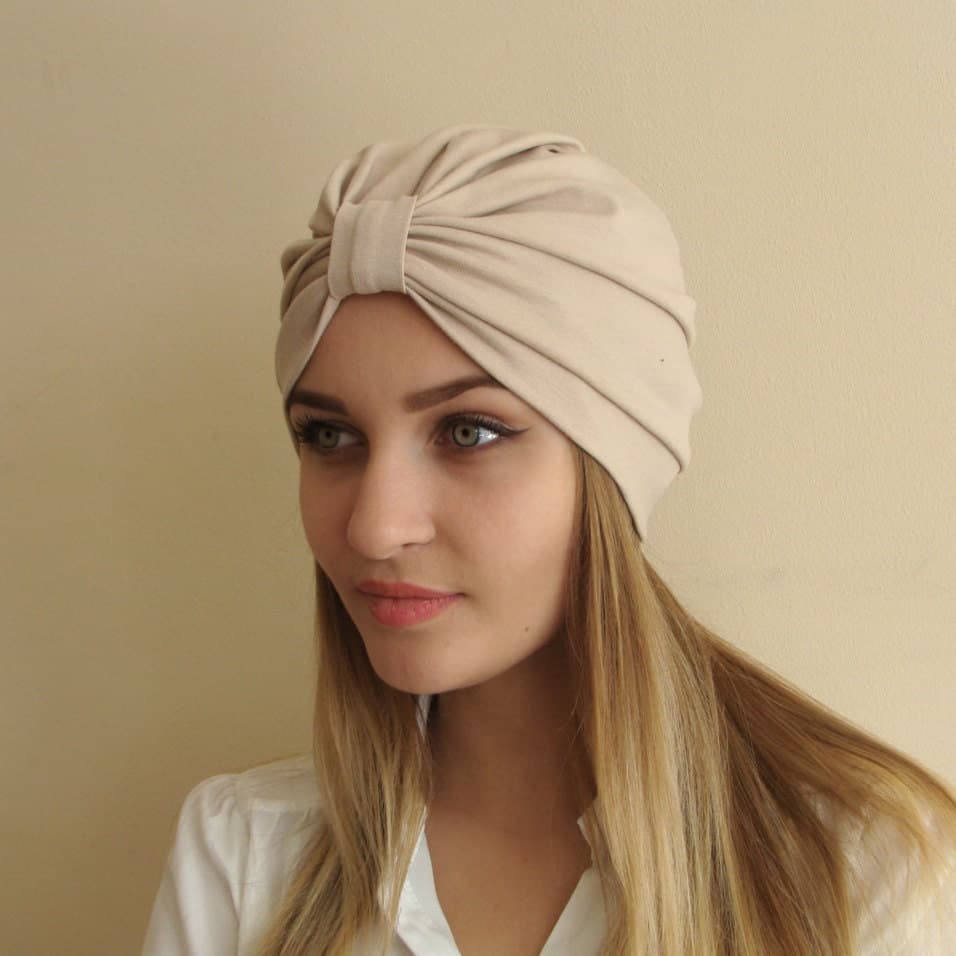 Viscose Jersey Turban, Egg Nog Head Wrap, Boho Chic Hat