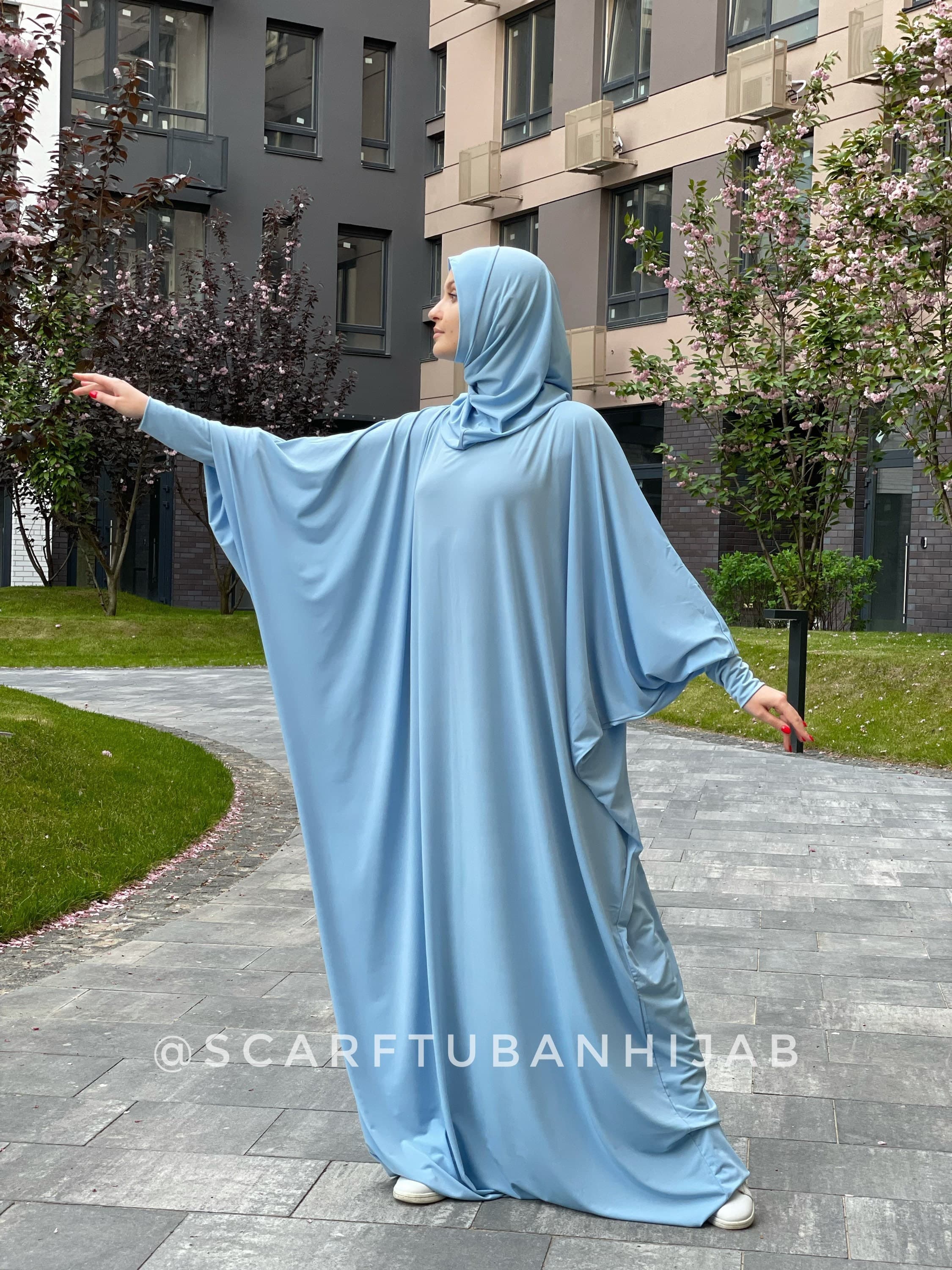 Sky Blue Prayer Dress, Attached Hijab, Farasha Caftan Abaya - image 5