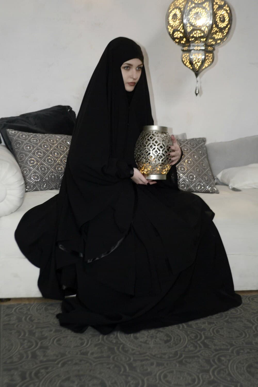Black Crepe Chiffon Khimar, Modern Muslim Kimono Cape - image 5
